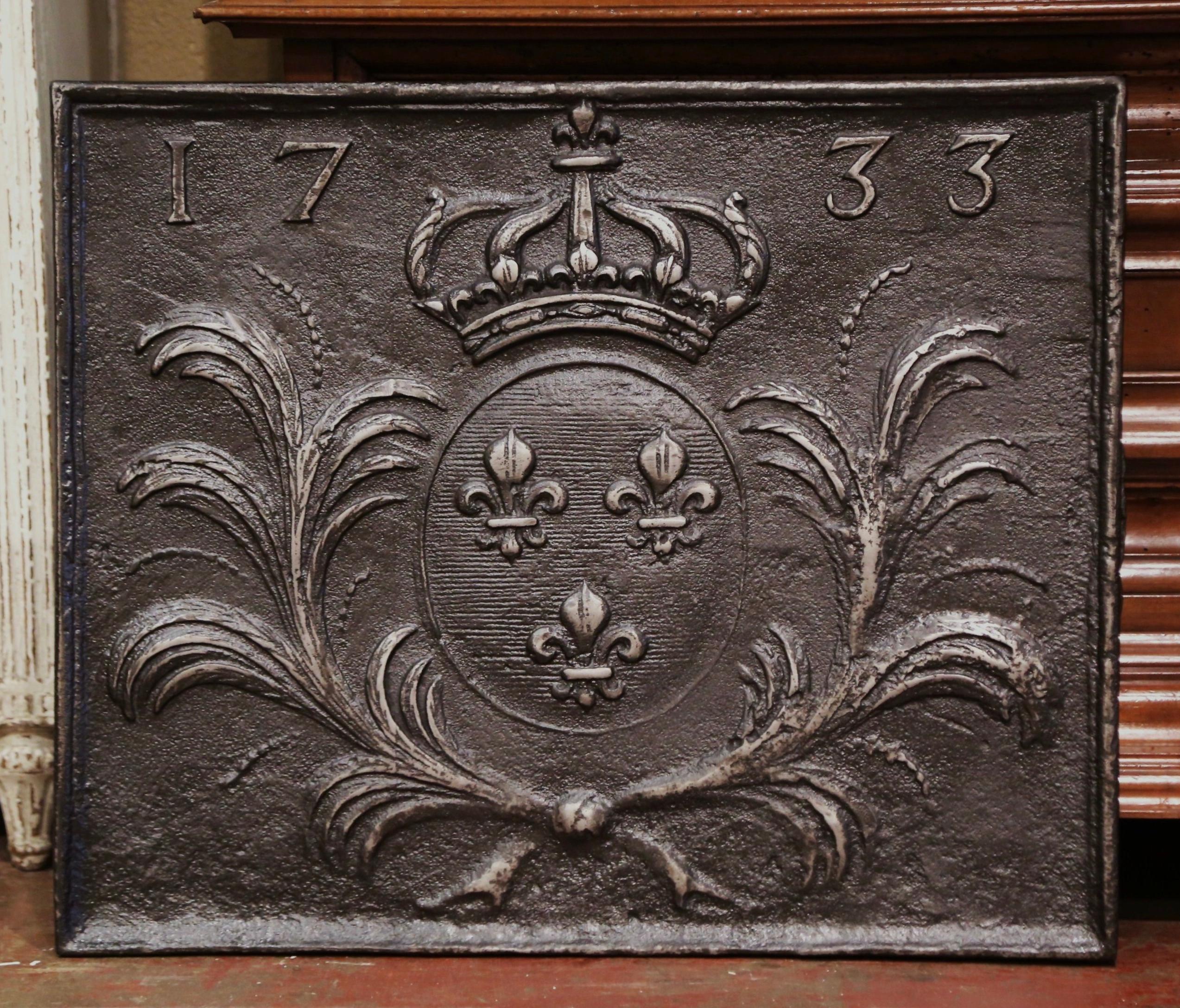French 18th Century Polished Iron Fireback with Royal Coat of Arms of France