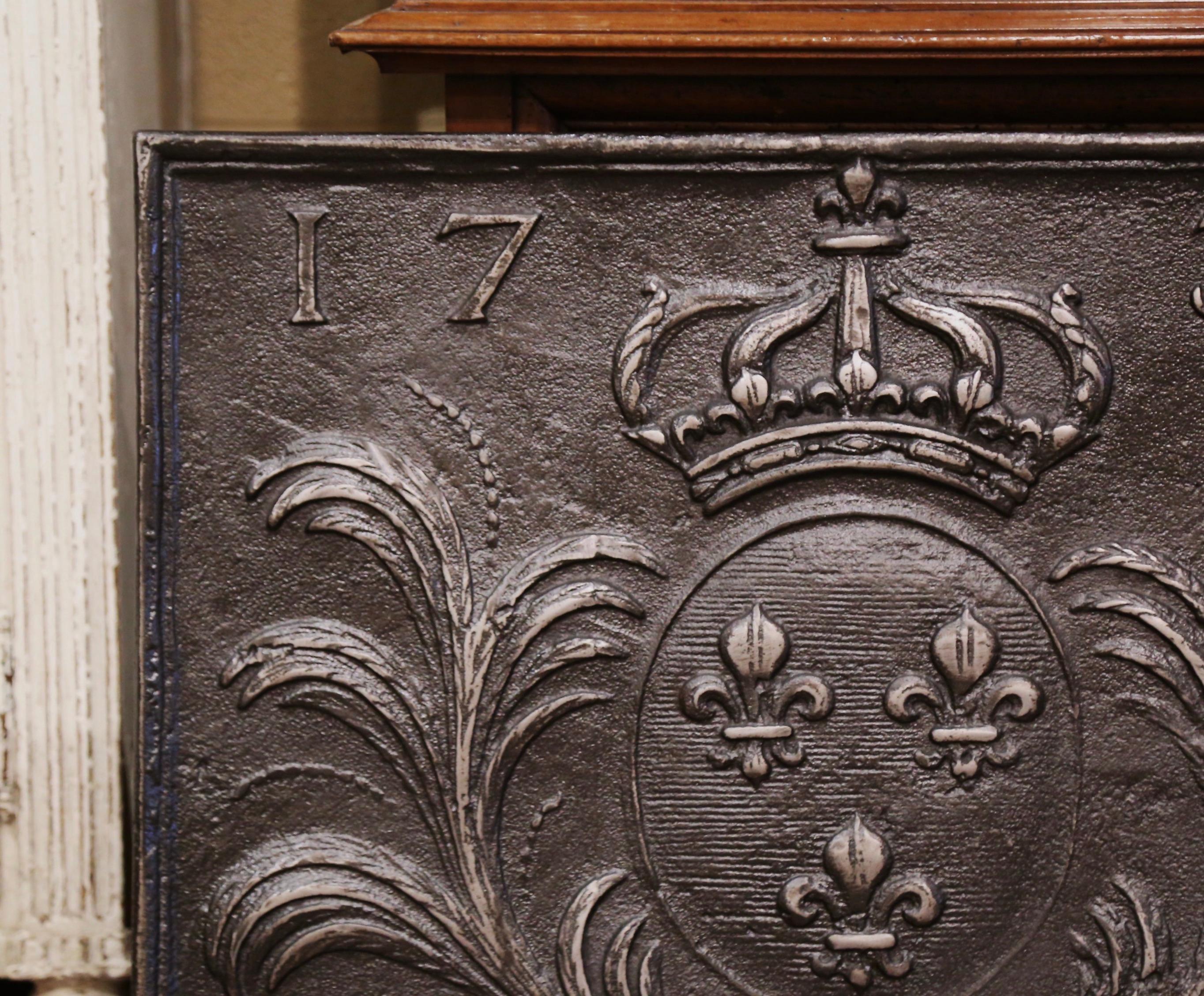 Hand-Crafted 18th Century Polished Iron Fireback with Royal Coat of Arms of France