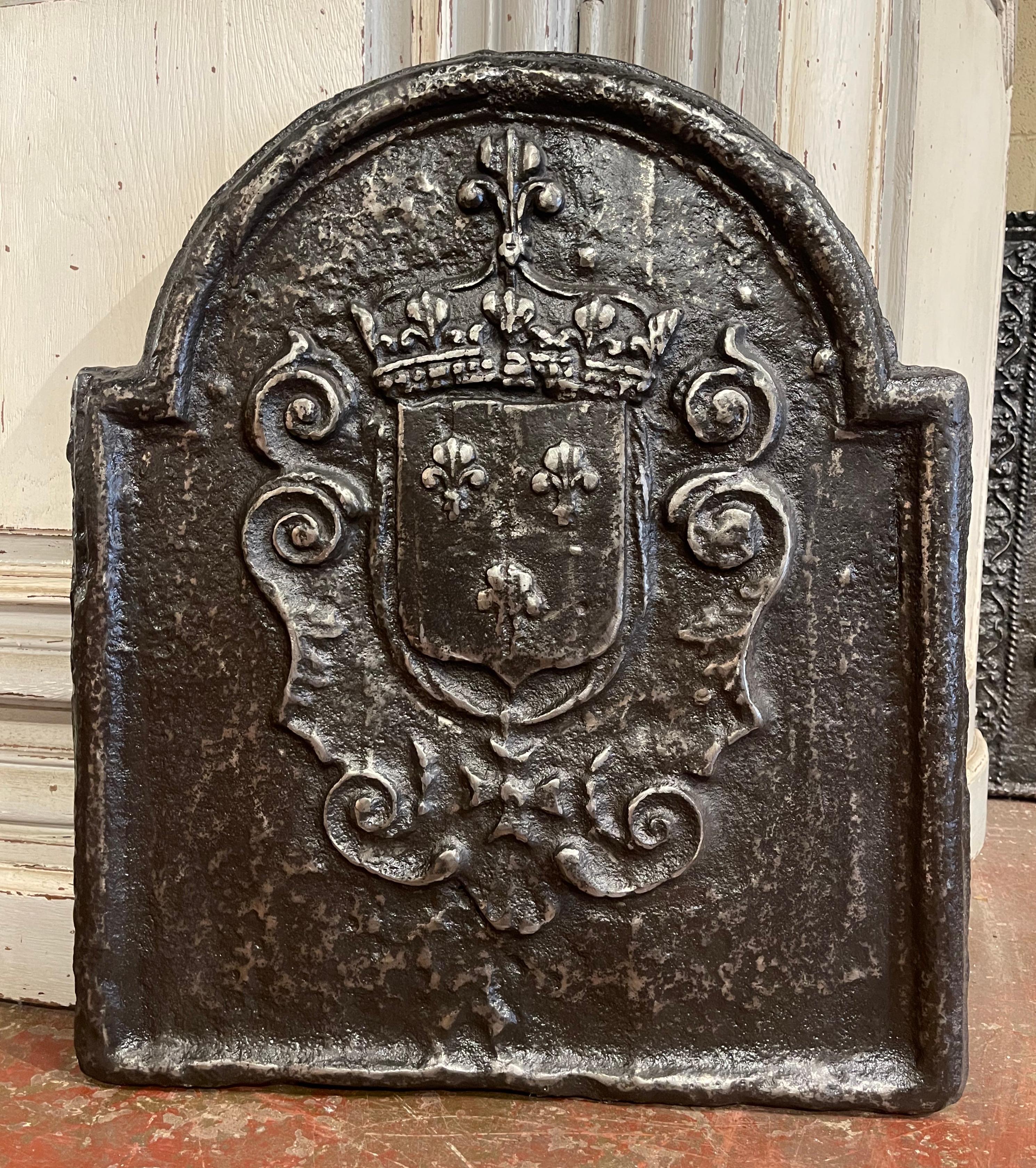 Hand-Crafted 18th Century Polished Iron Fireback with 