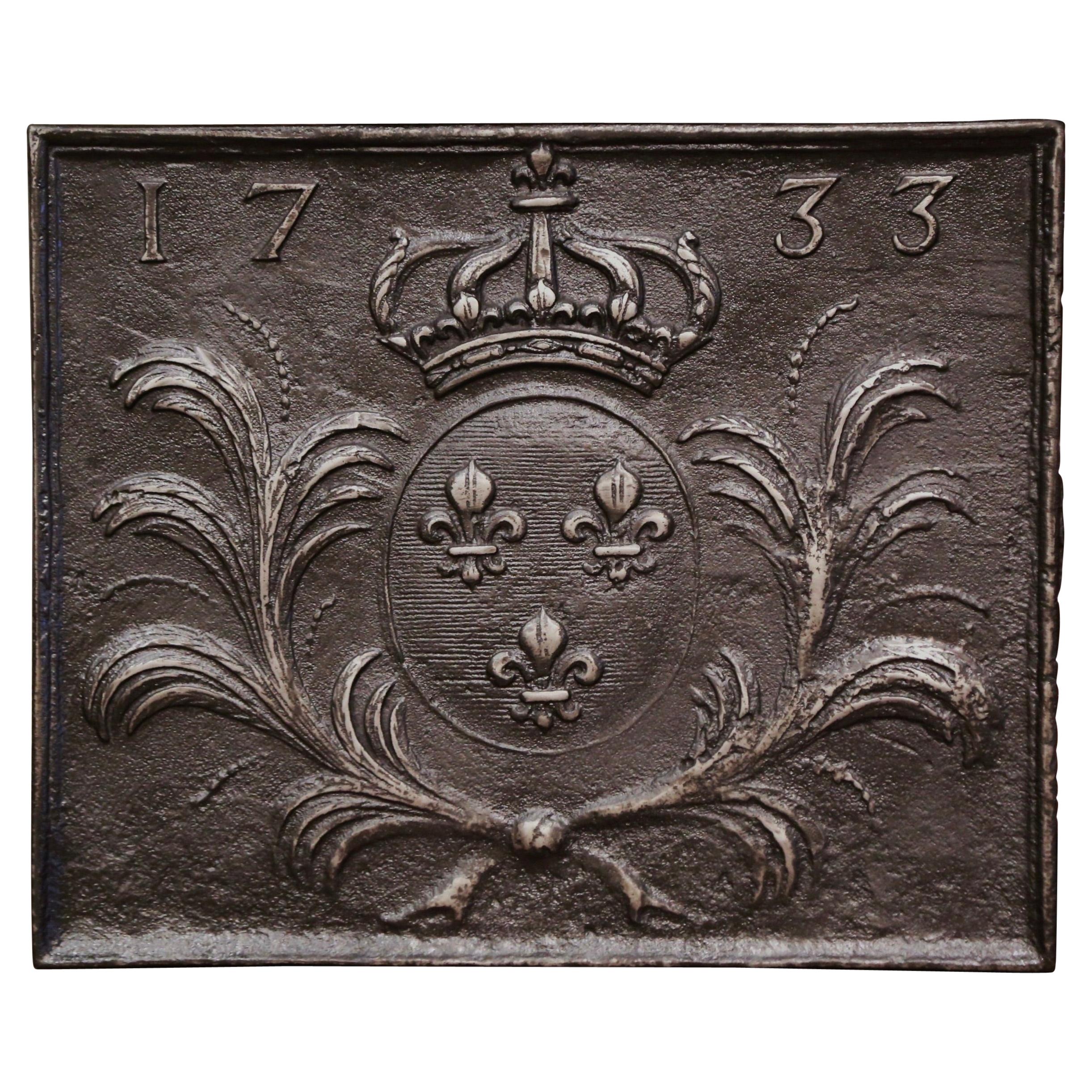 18th Century Polished Iron Fireback with Royal Coat of Arms of France