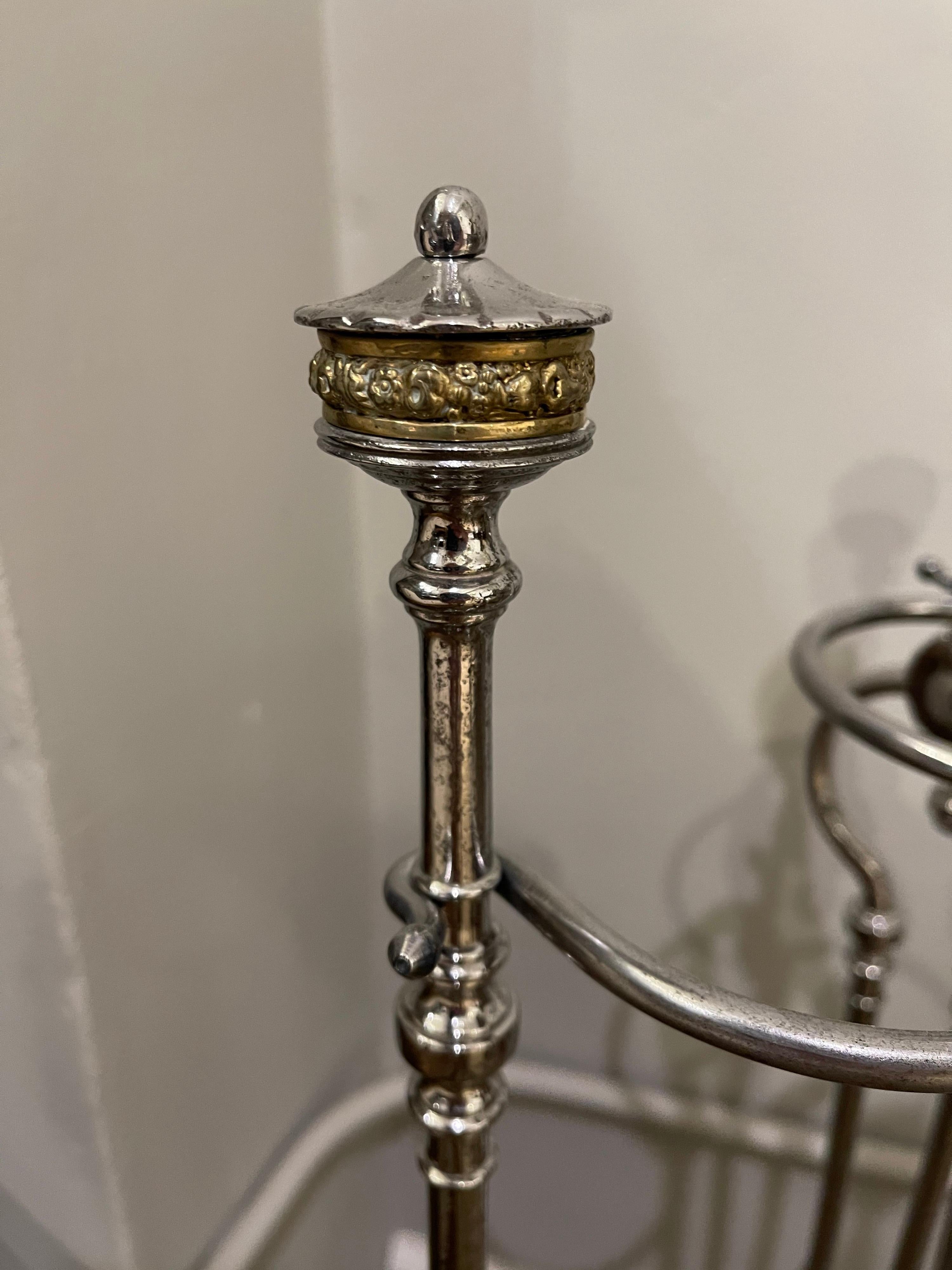English 18th Century Polished Steel Fireplace Tools on Stand For Sale