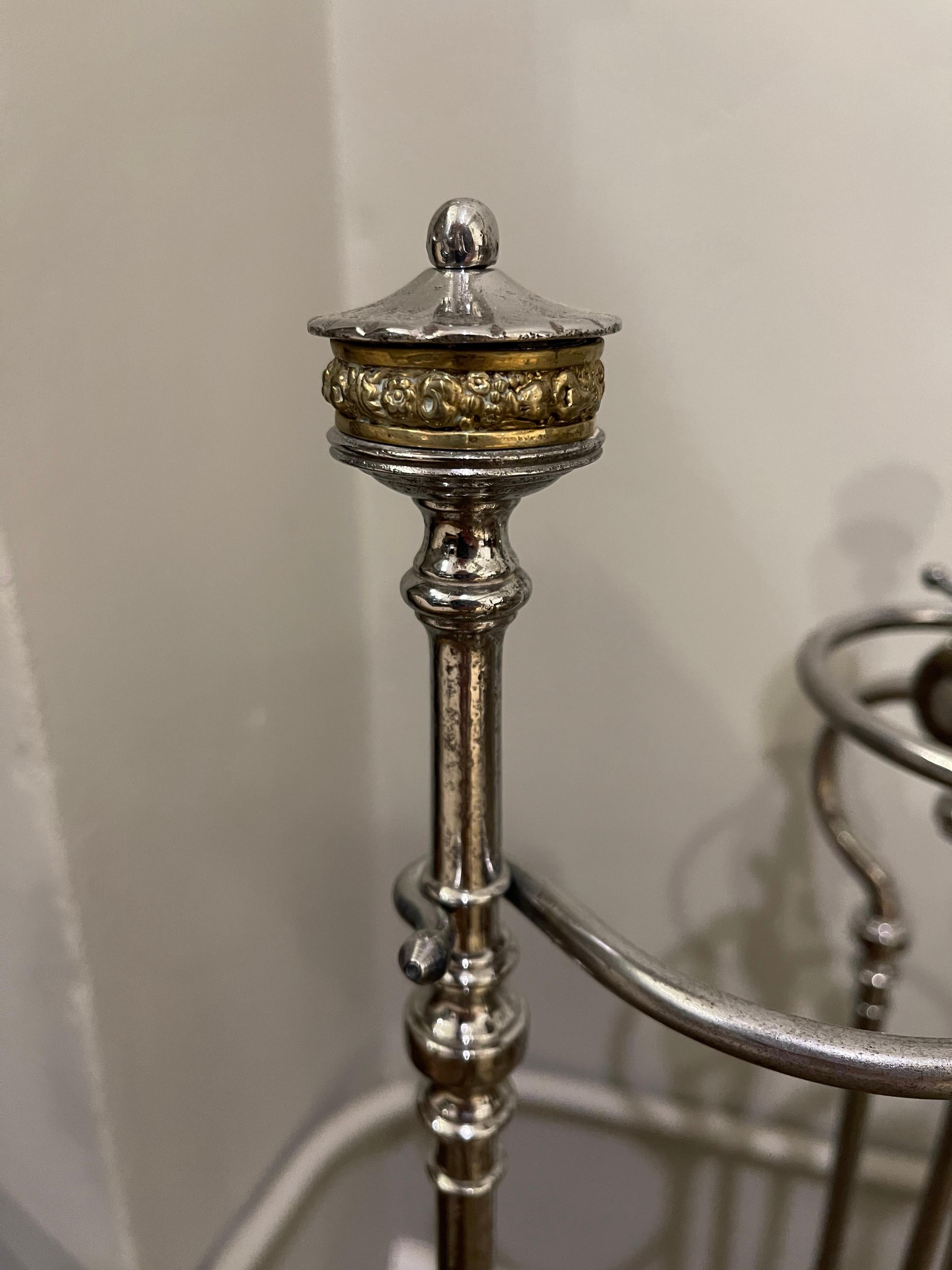 Gold Plate 18th Century Polished Steel Fireplace Tools on Stand For Sale