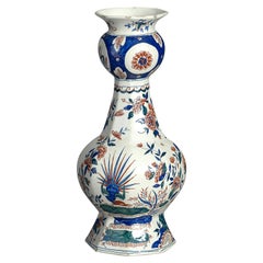 18th Century Polychrome Delft Pottery Garlic Neck Vase