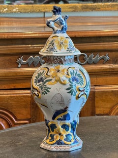 18th Century Polychrome Delft Urn With Lid