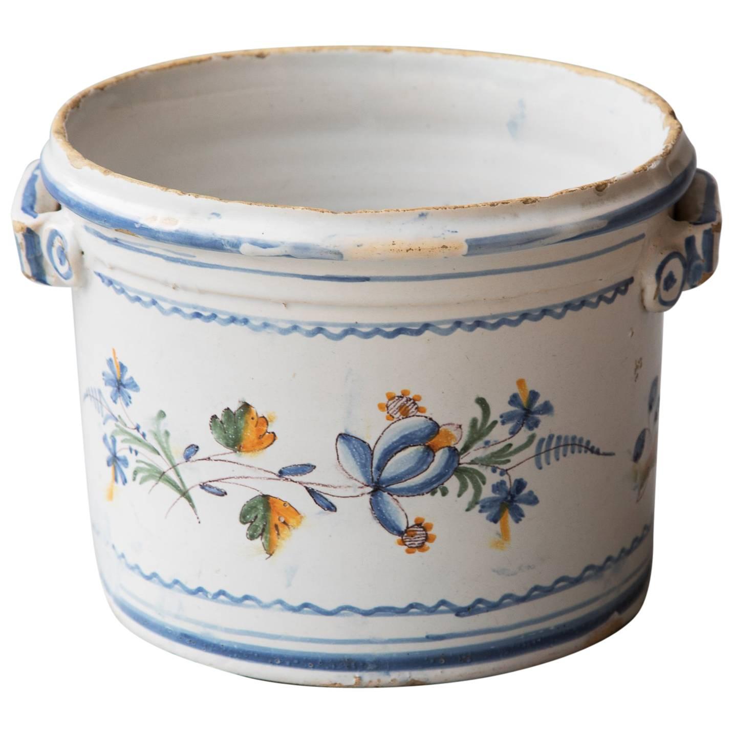 18th Century Polychrome Faience Cache Pot For Sale