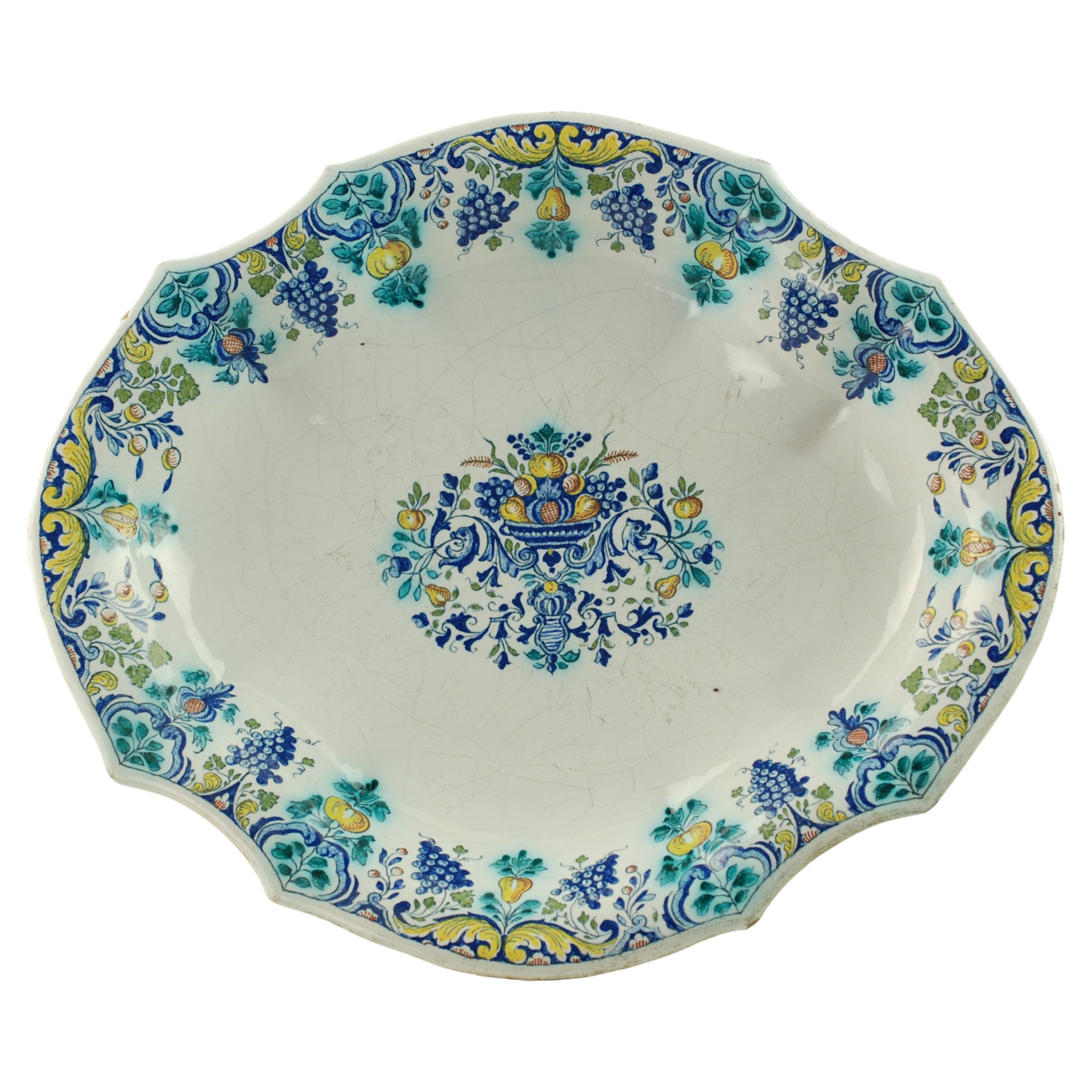 18th Century Polychrome Faience Lobed Platter For Sale