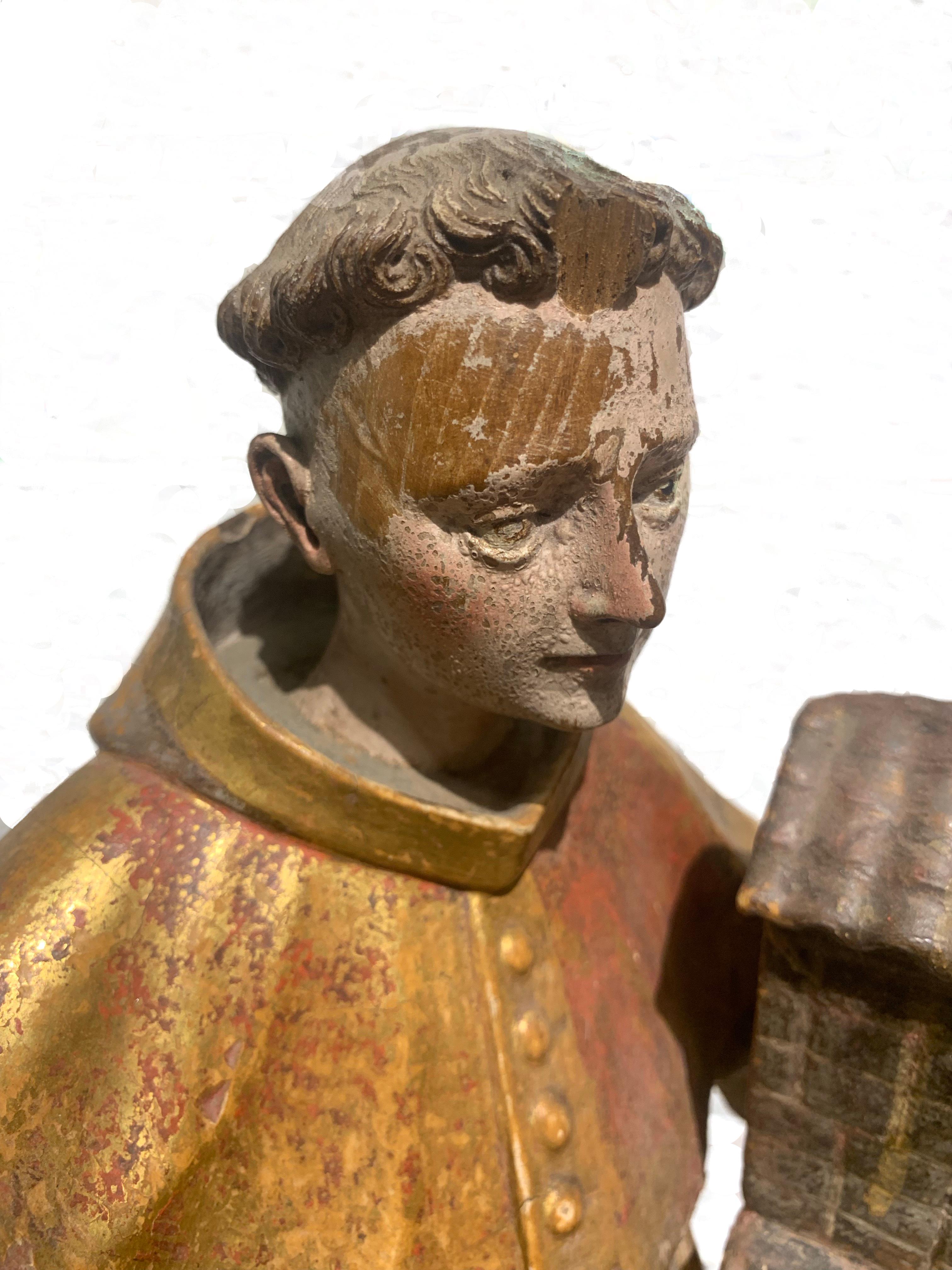 Rococo 18th Century Polychrome Figure of a Saint For Sale
