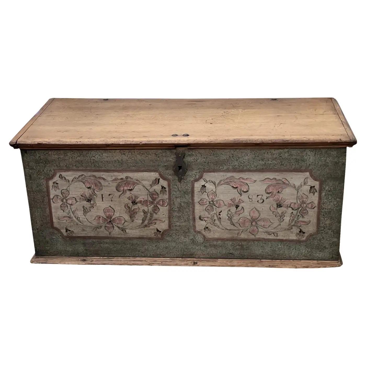 18th Century Polychrome Floral Painted Pennsylvania Blanket Chest 1