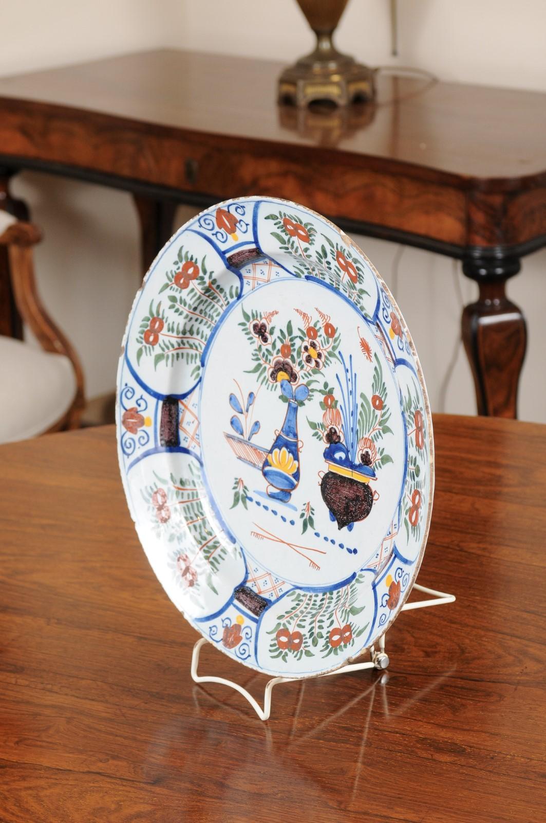 18th Century Polychrome Painted Faience Charger 3