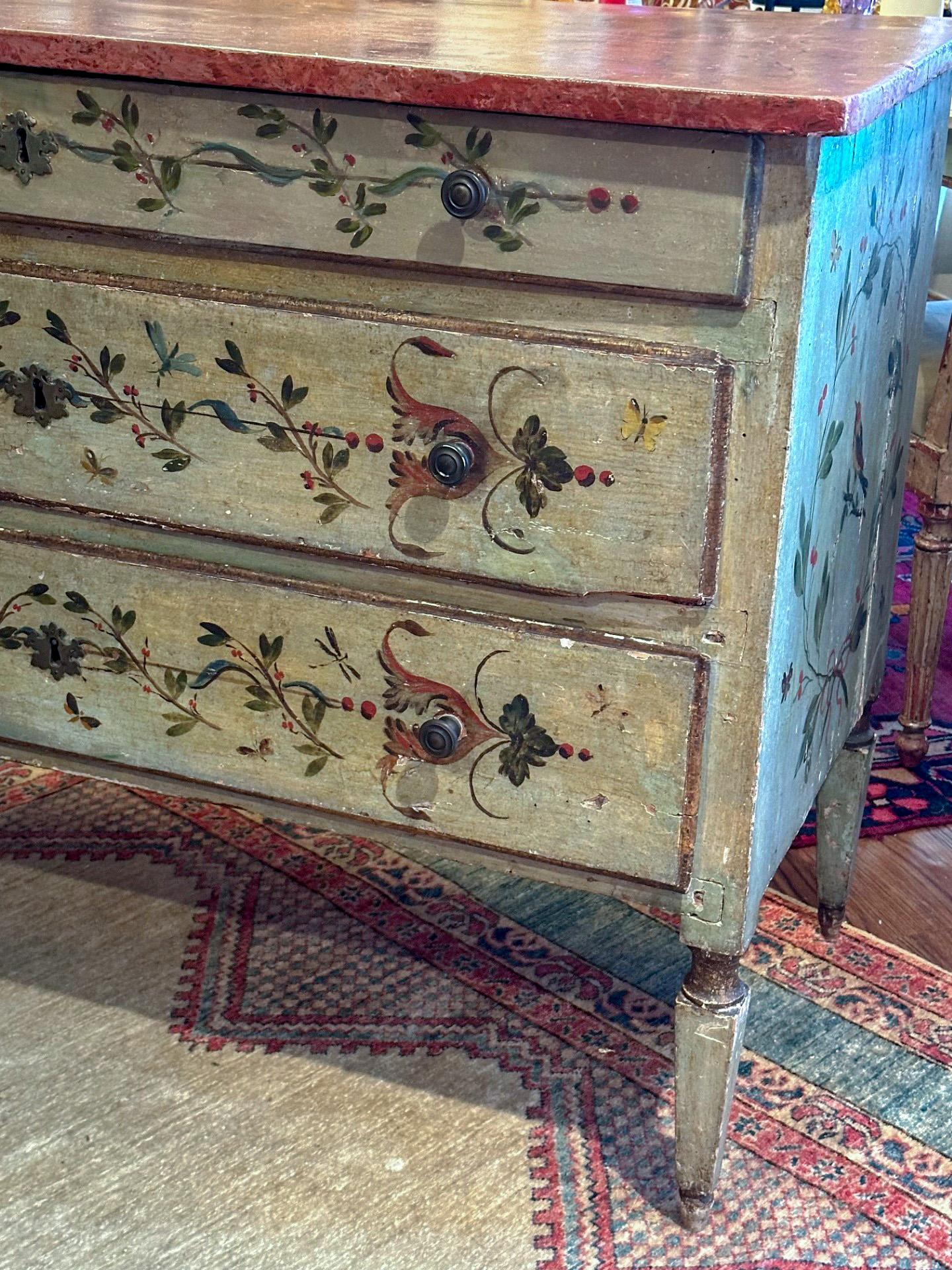 18th Century and Earlier 18th Century Polychrome Painted Faux Marble Top Neoclassical Chest of Drawers. For Sale