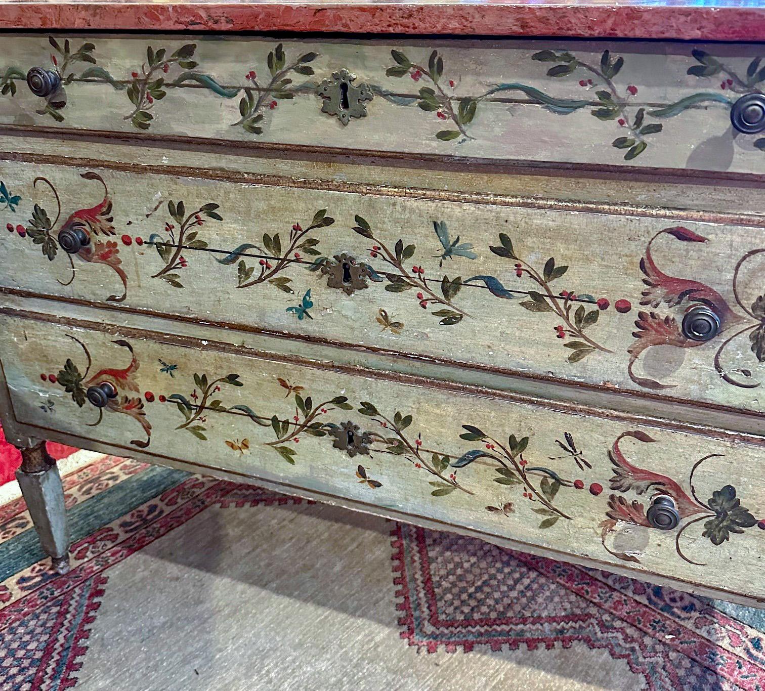 18th Century Polychrome Painted Faux Marble Top Neoclassical Chest of Drawers. For Sale 1