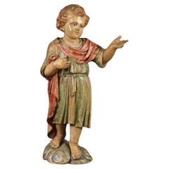 Antique 18th Century Polychrome Painted Wooden Italian Religious Sculpture, 1770
