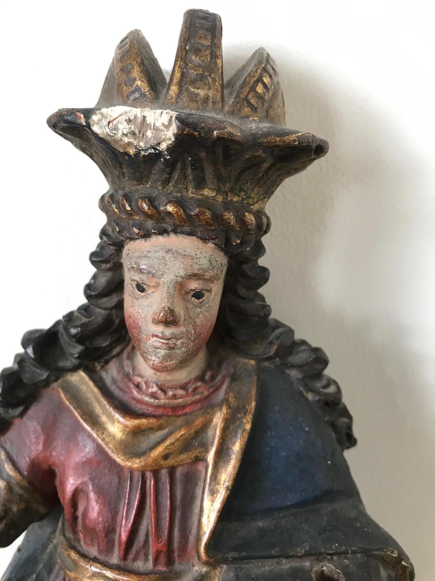 Baroque 18th Century Polychrome Statue For Sale