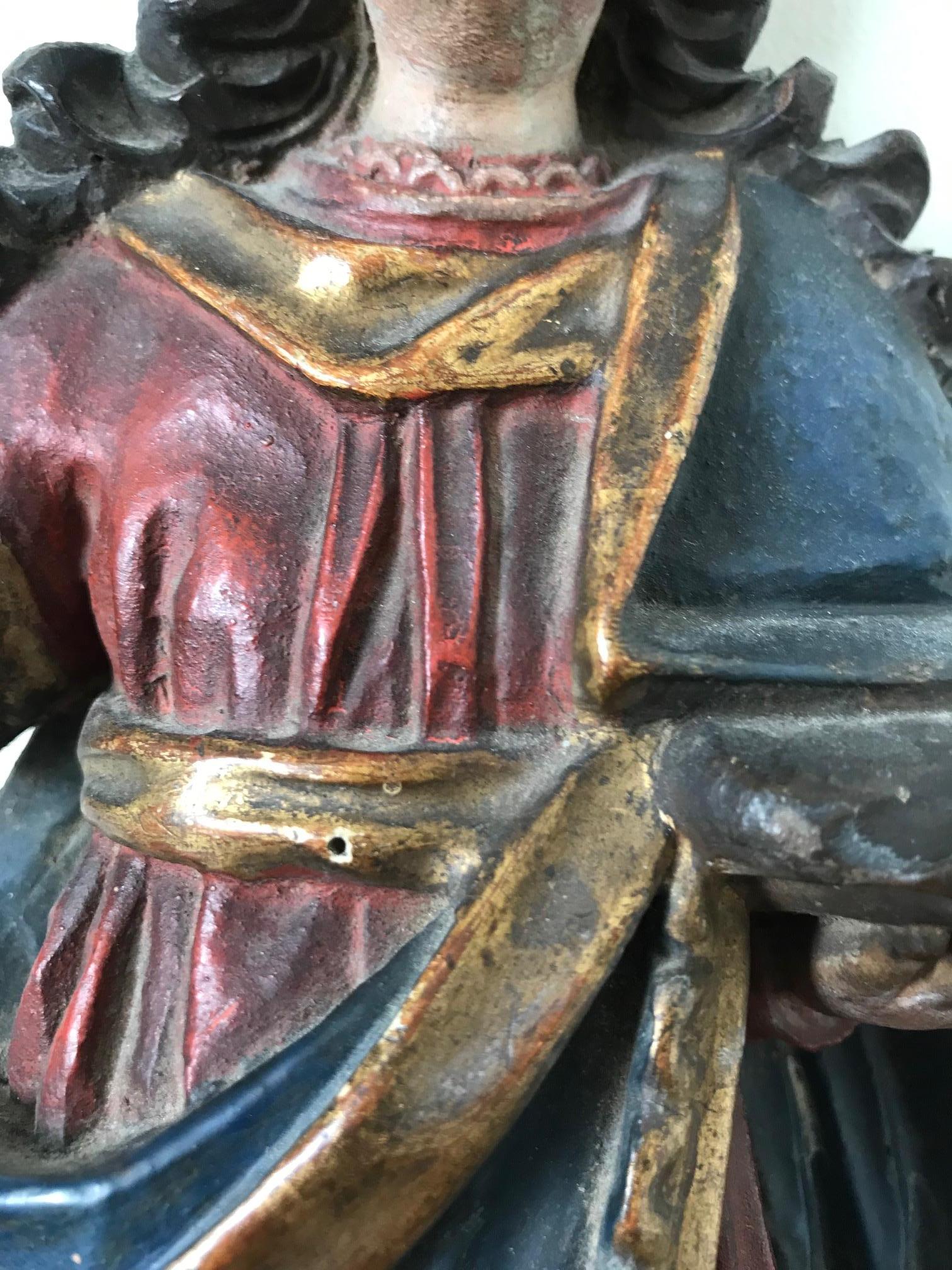 Wood 18th Century Polychrome Statue For Sale