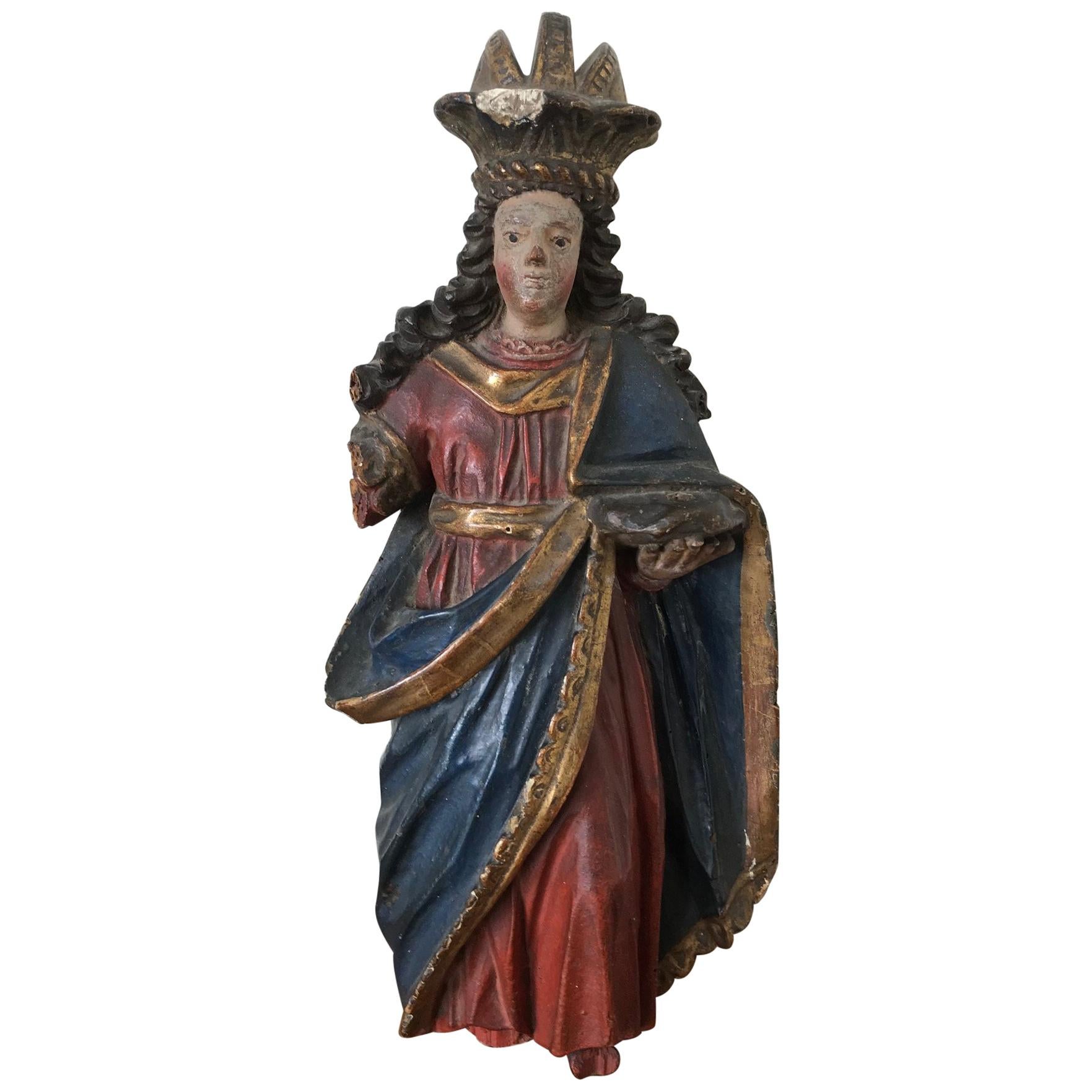 18th Century Polychrome Statue For Sale