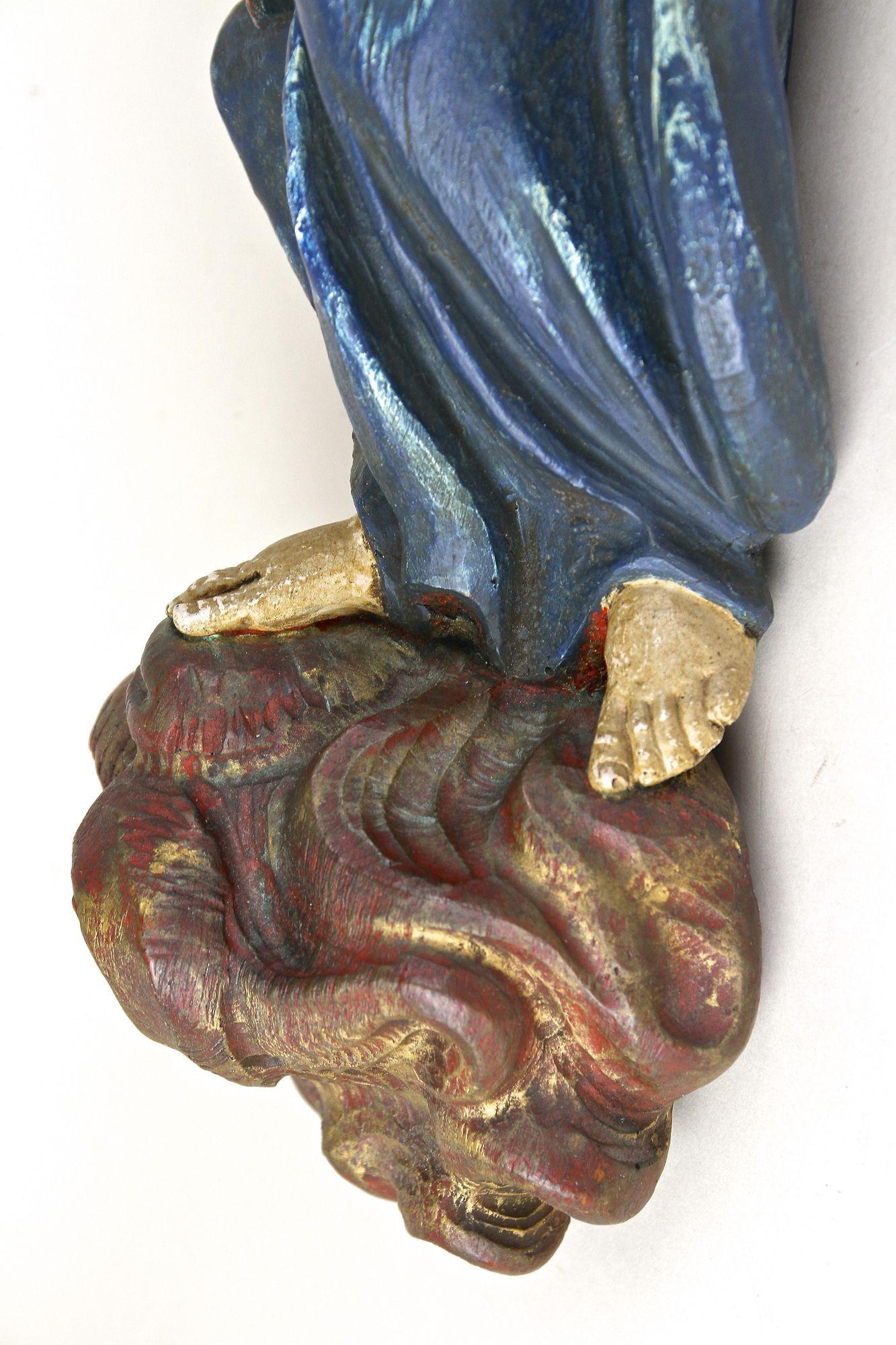 18th Century Polychrome Virgin & Child Wall Sculpture, Handcarved, AT ca. 1760 For Sale 9