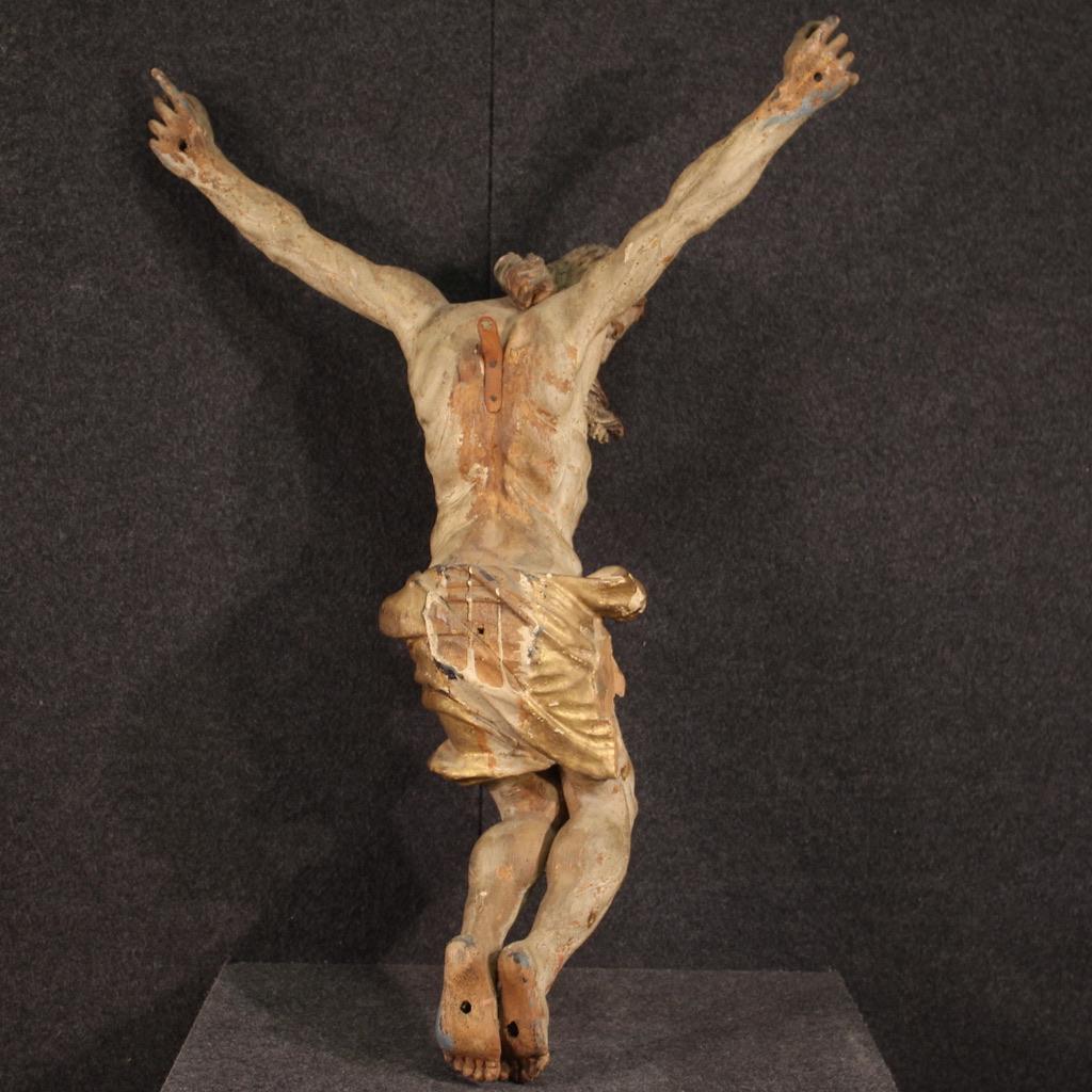 Early 18th Century 18th Century Polychrome Wood Italian Antique Sculpture Christ Crucified, 1720
