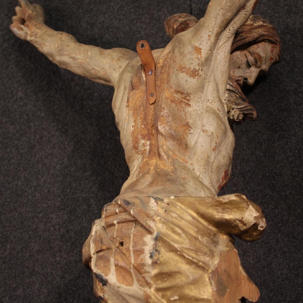 escultura antigua italiana de madera policromada del siglo XVIII Cristo crucificado, 1720 Madera