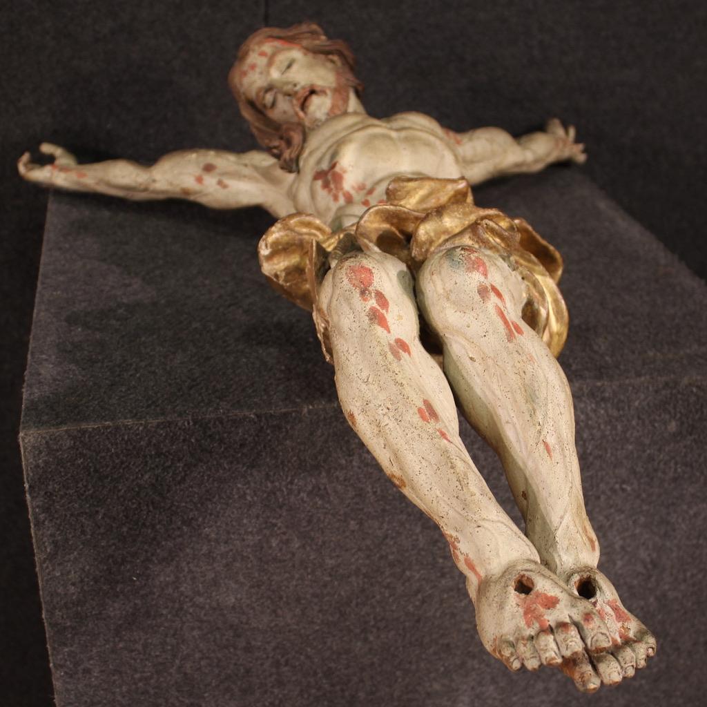 18th Century Polychrome Wood Italian Antique Sculpture Christ Crucified, 1720 3