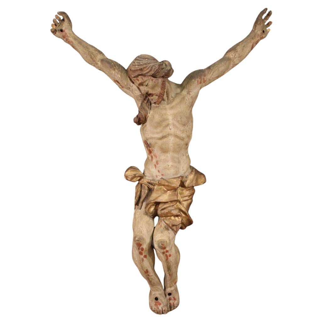 18th Century Polychrome Wood Italian Antique Sculpture Christ Crucified, 1720