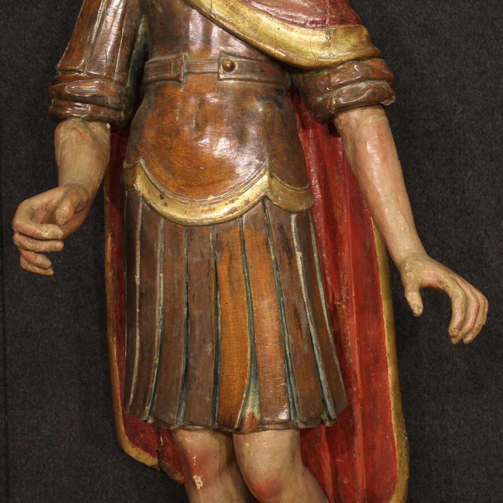 18th Century Polychrome Wood Italian Antique Sculpture Roman Soldier, 1770s  For Sale 6