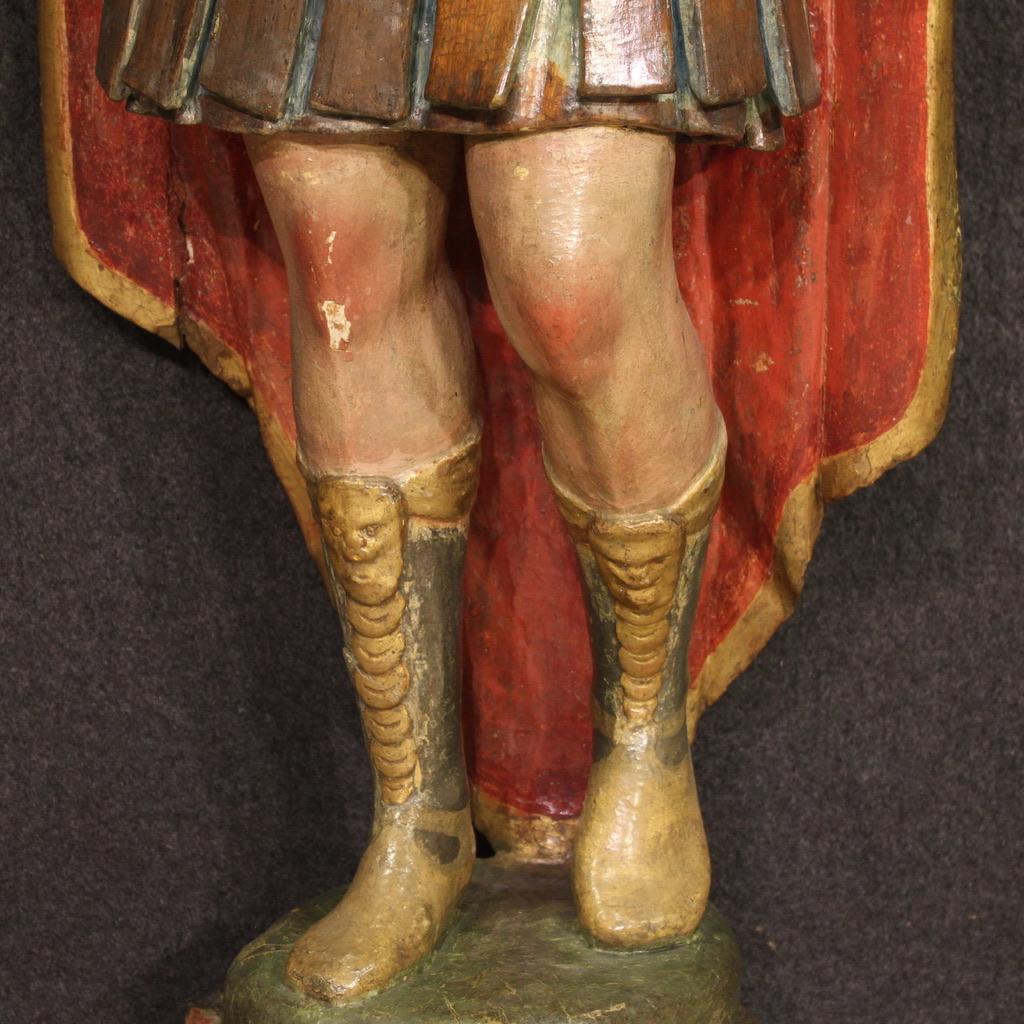 18th Century Polychrome Wood Italian Antique Sculpture Roman Soldier, 1770s  For Sale 7