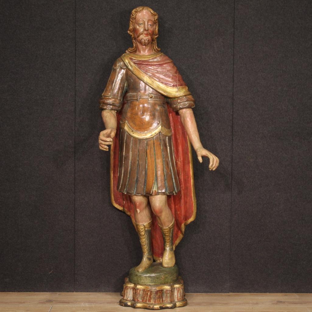18th Century Polychrome Wood Italian Antique Sculpture Roman Soldier, 1770s  For Sale 8