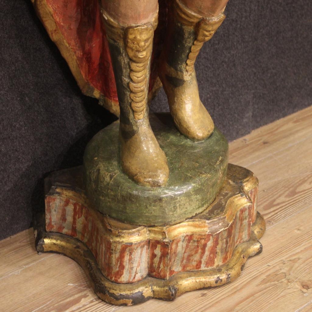 Late 18th Century 18th Century Polychrome Wood Italian Antique Sculpture Roman Soldier, 1770s  For Sale