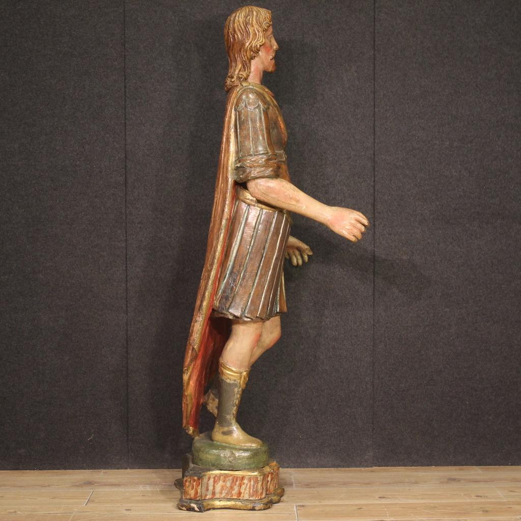 18th Century Polychrome Wood Italian Antique Sculpture Roman Soldier, 1770s  For Sale 2
