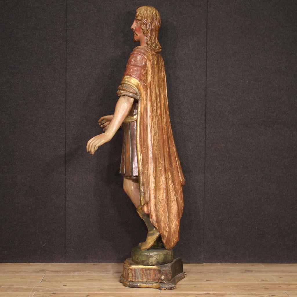 18th Century Polychrome Wood Italian Antique Sculpture Roman Soldier, 1770s  For Sale 4