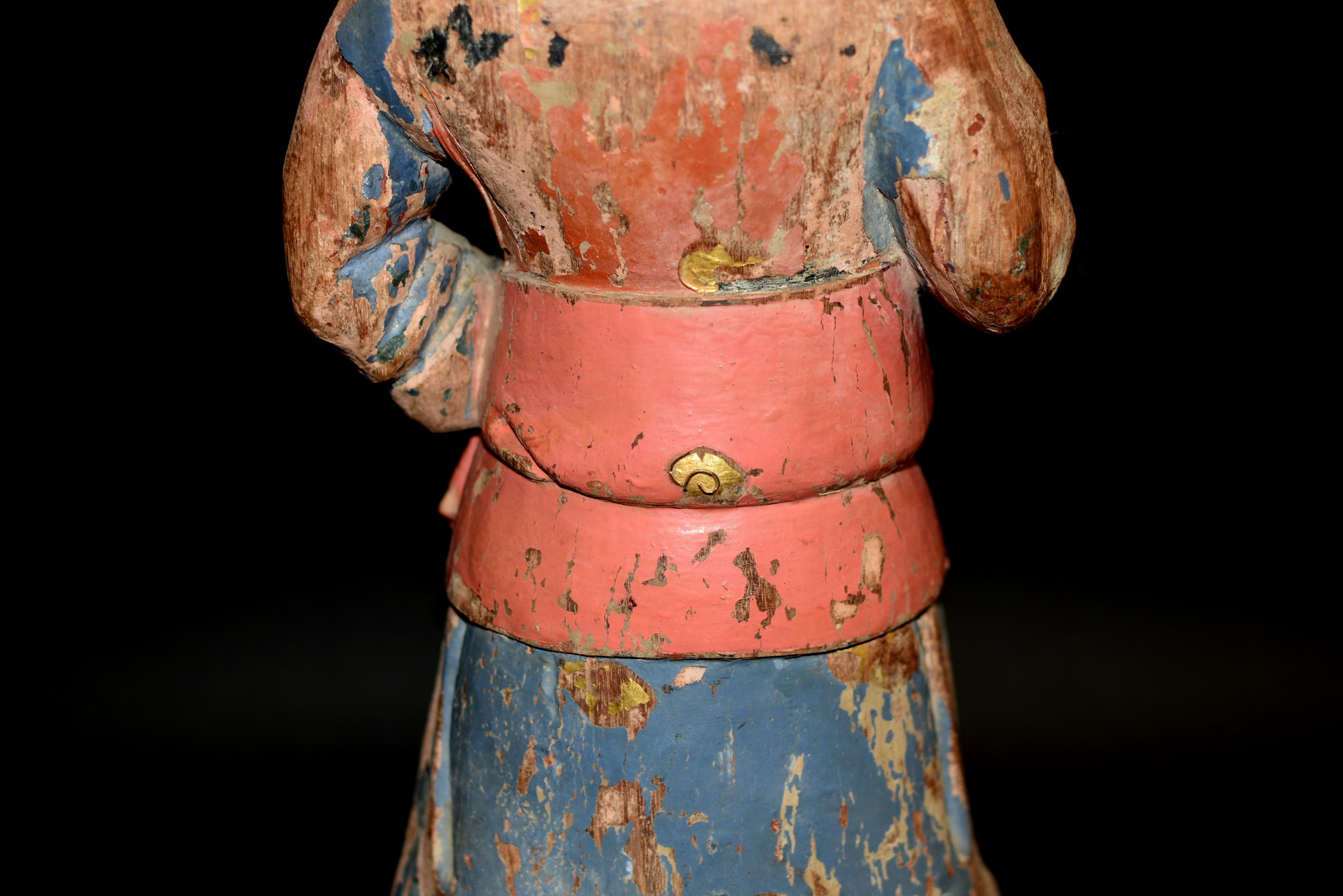 18th Century Polychrome Wood Statue of A Mongo Warrior Guard Ming Dynasty For Sale 10