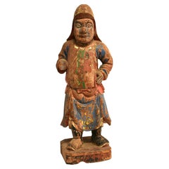 18th Century Polychrome Wood Statue of A Mongo Warrior Guard Ming Dynasty