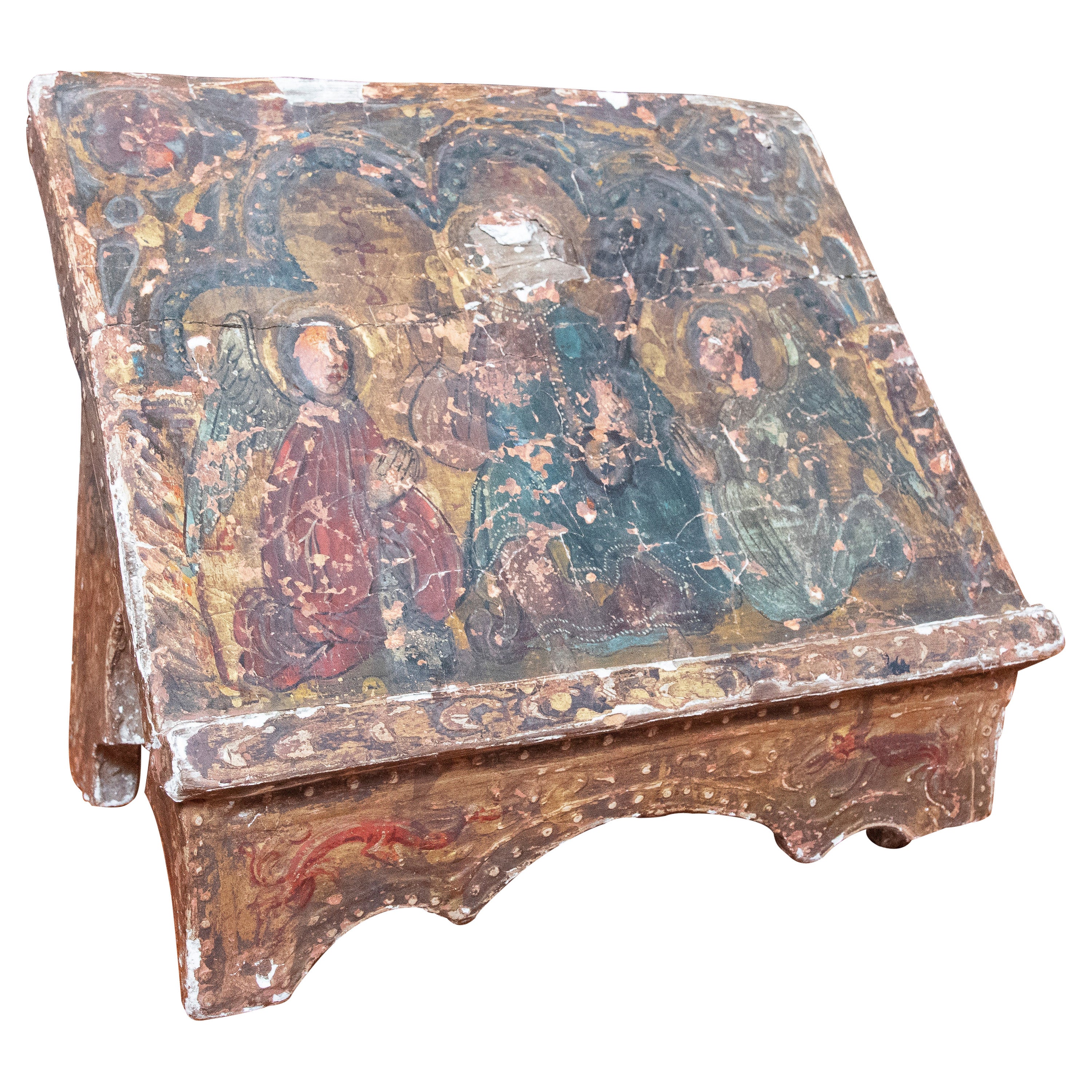 Polychrome Holzbuchstütze aus dem 18. Jahrhundert