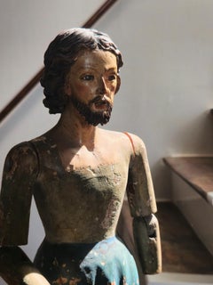 17th-Century Polychrome Wooden Processional Mannequin with Glass Eyes