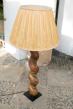 18th Century Polychrome Wooden Table Lamp in the Solomonic Style