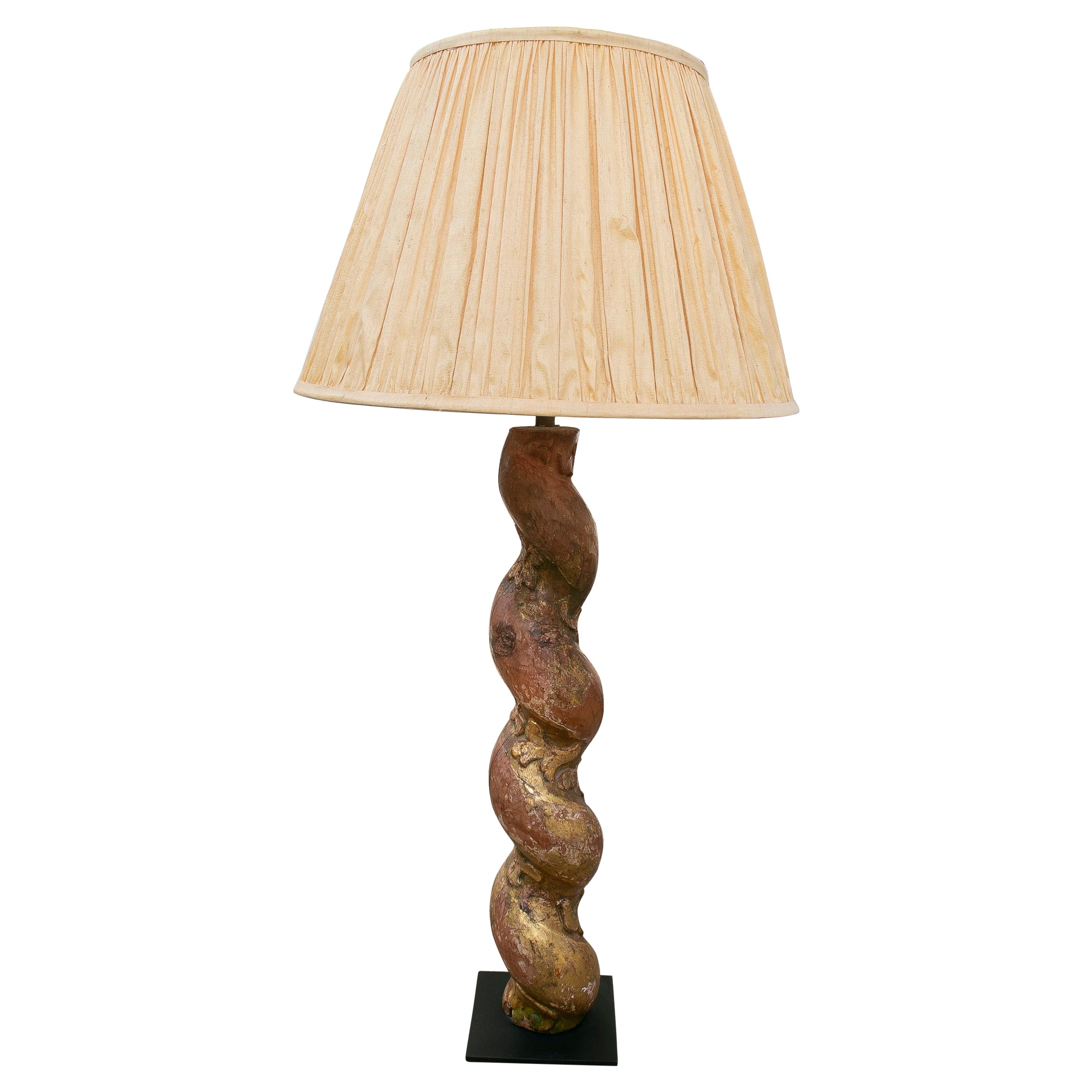 Lámpara de mesa de madera policromada del siglo XVIII de estilo salomónico