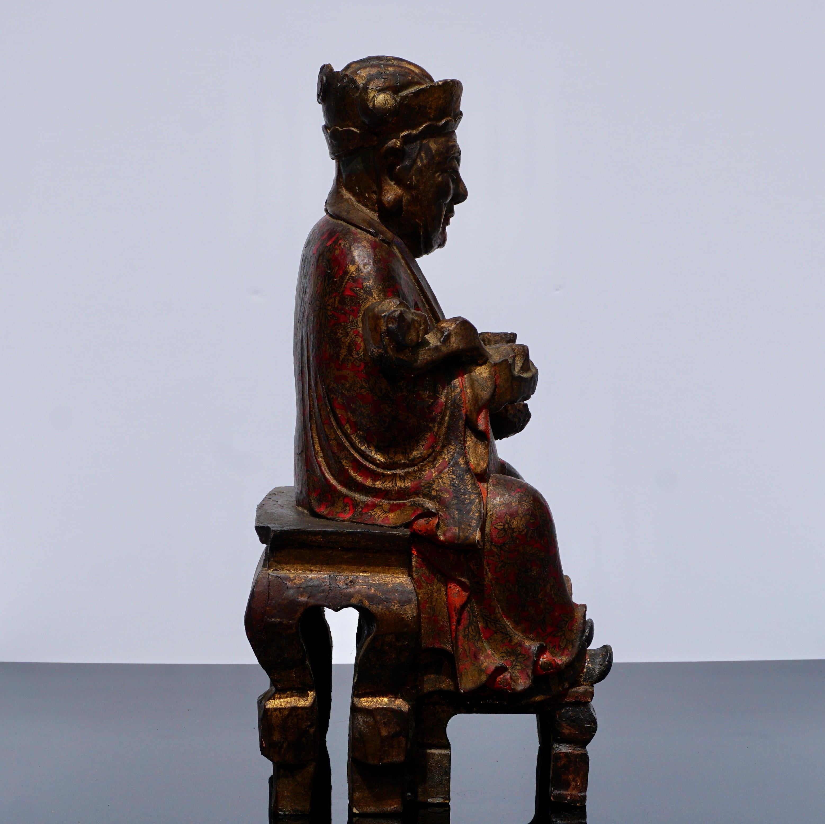 Wood 18th Century Polychromed Carved Buddha Statue