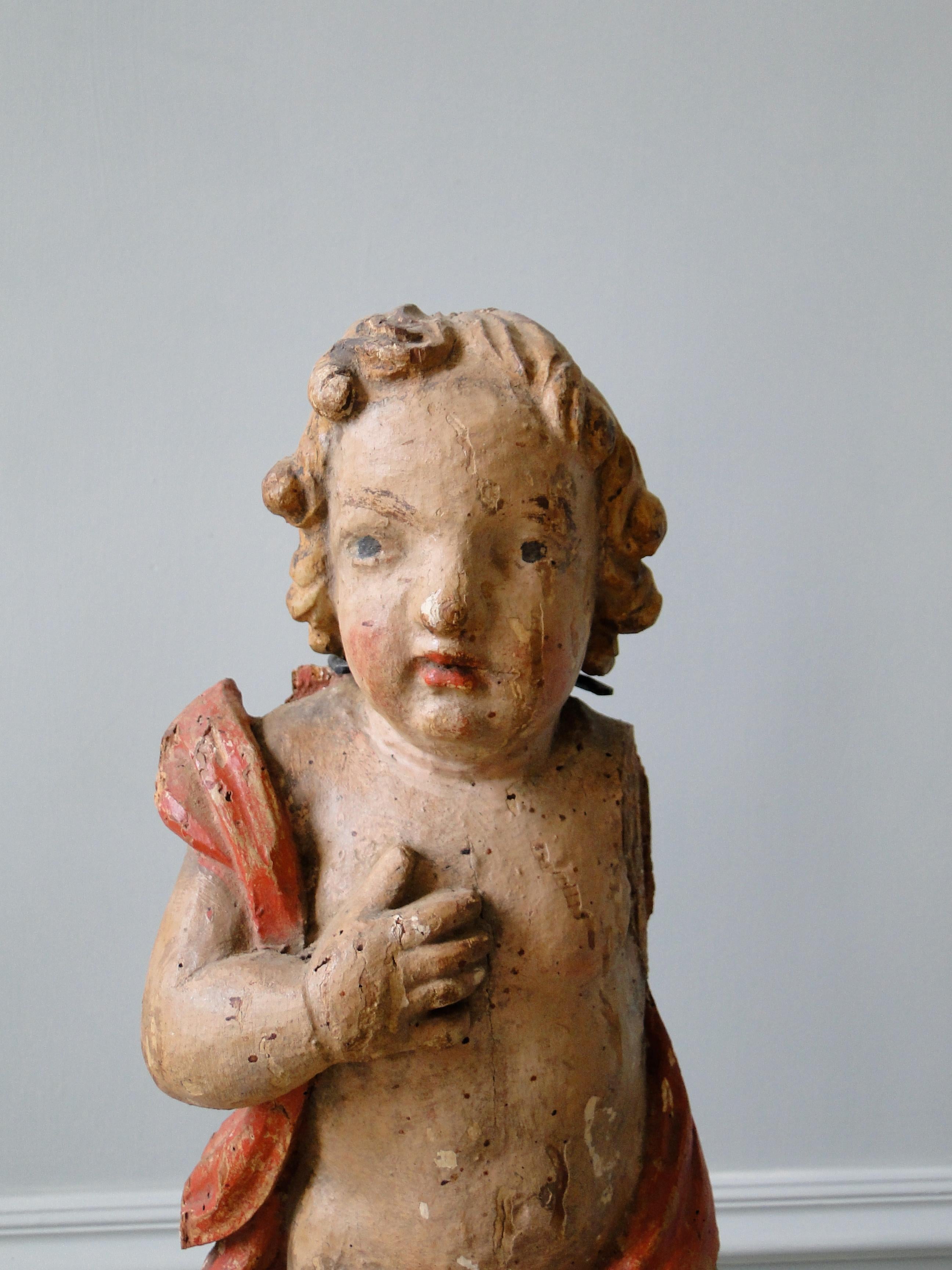 18th Century Polychromed Wooden Baroque Angel For Sale 3