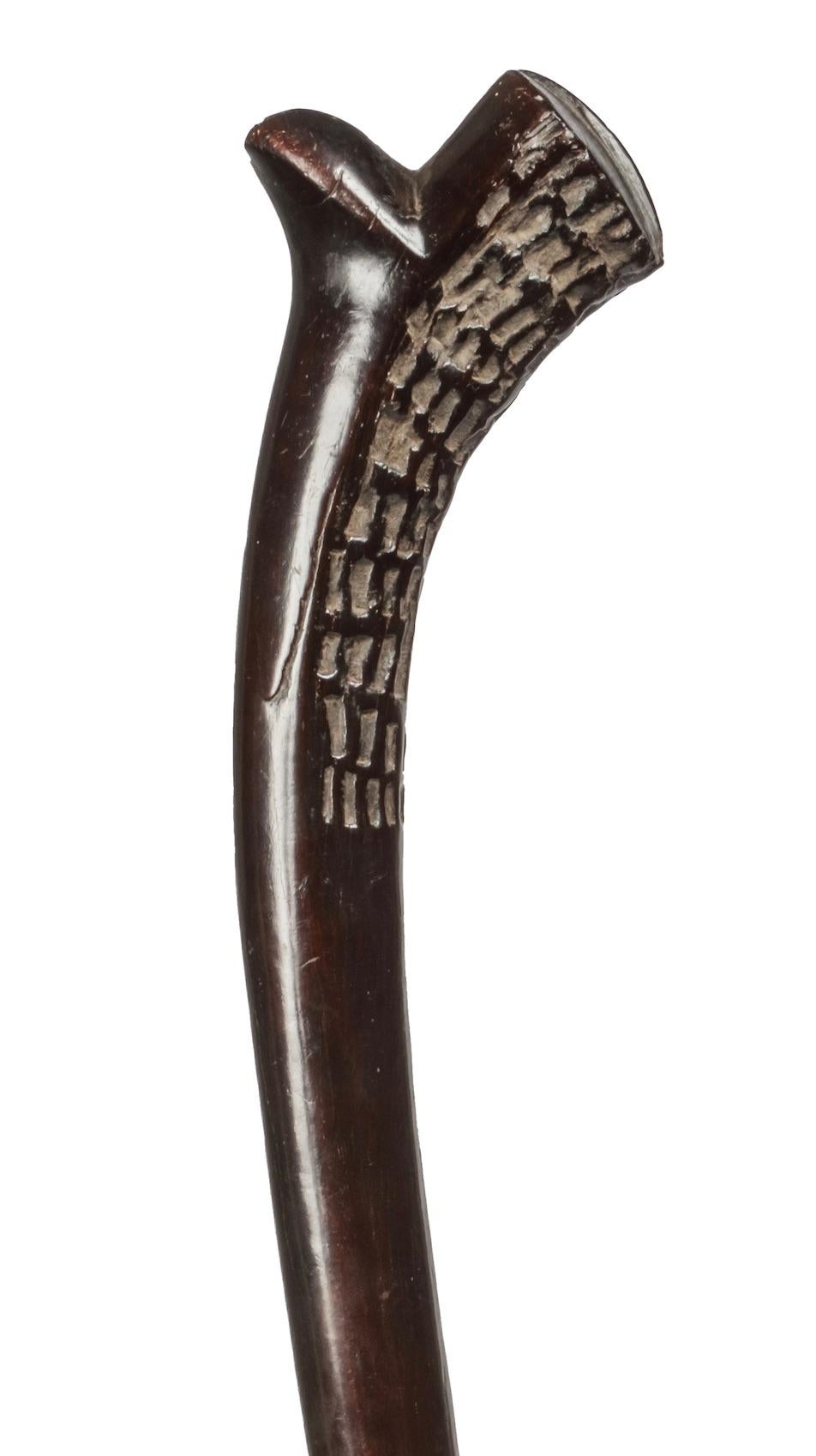 A Polynesian ironwood Gata waka or war club
Fiji, probably 18th century or earlier

Measures: Height. 97 cm
 
Including museum-quality powder-coated stand.

Provenance:
Private collection, France

Polynesian culture is traditionally a