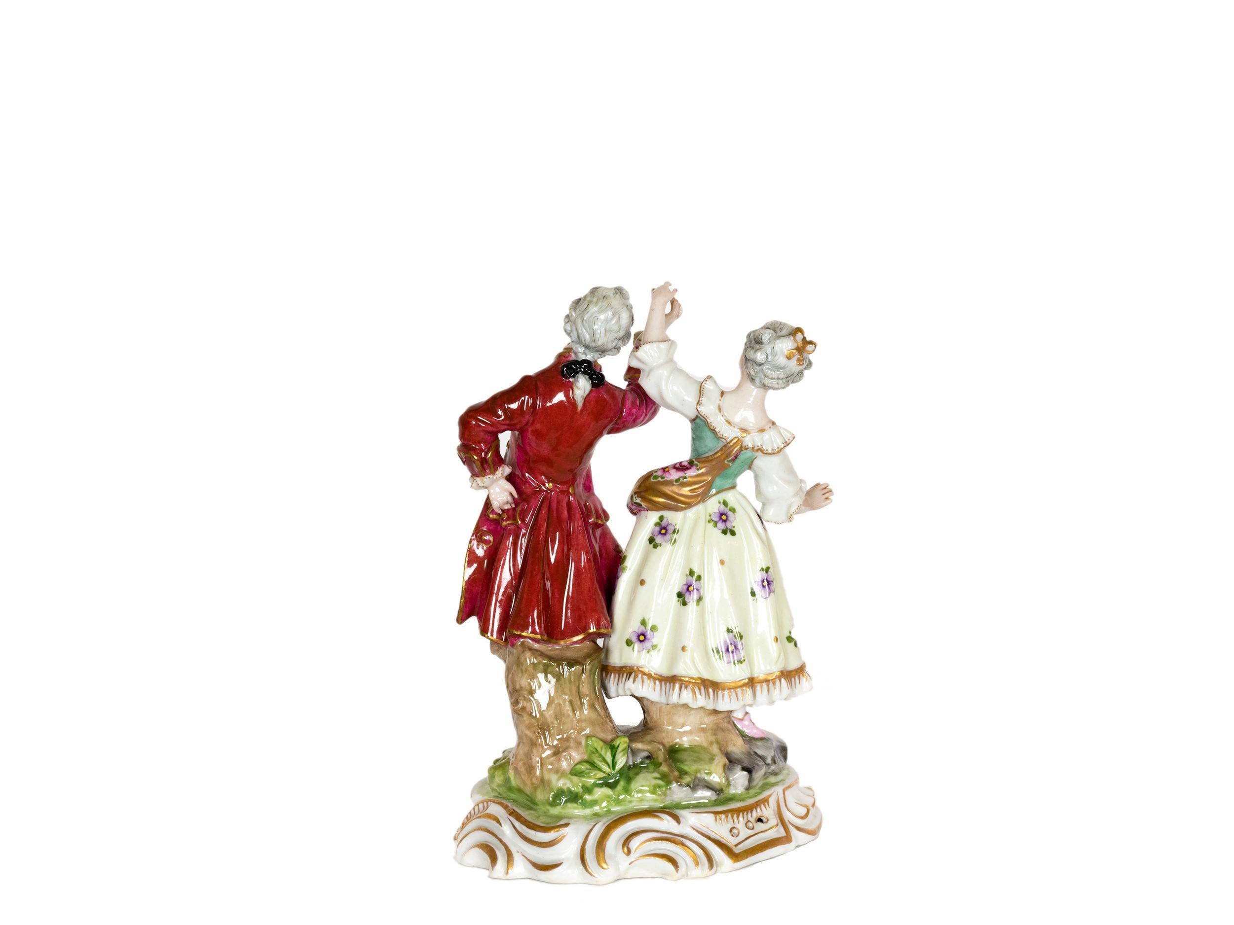 Baroque 18th Century Porcelain dancing couple figurine by Volkstedt  For Sale