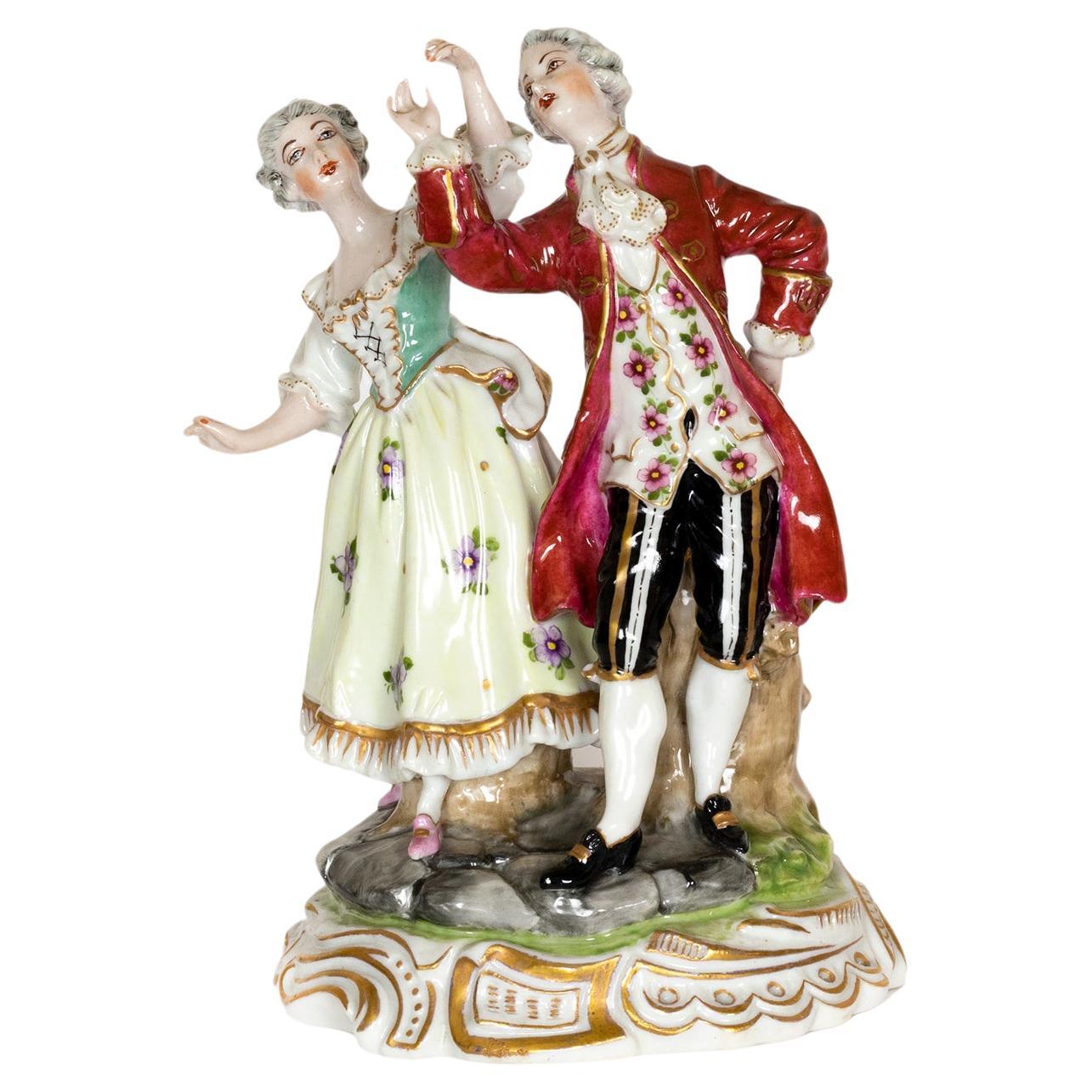Figurilla de pareja danzante de porcelana del siglo XVIII de Volkstedt