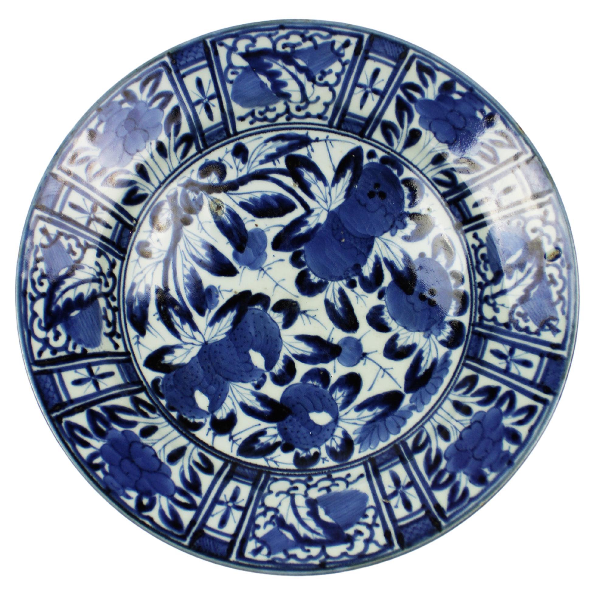 18th Century Porcelain Plate Japanese Arita Edo Period Kraak Blue White Japan 