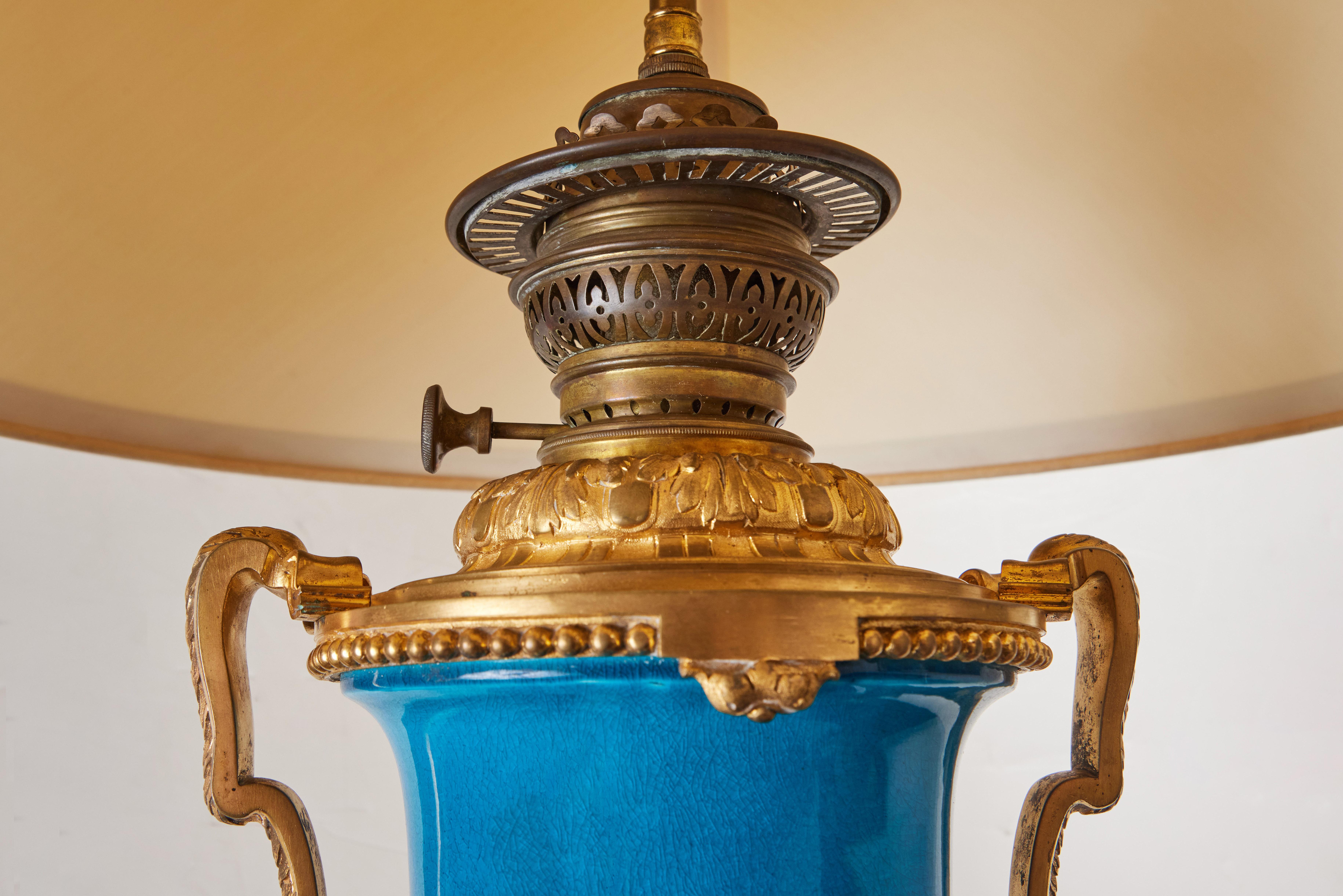 Gilt 18th Century Porcelain Vase Turned Lamp For Sale