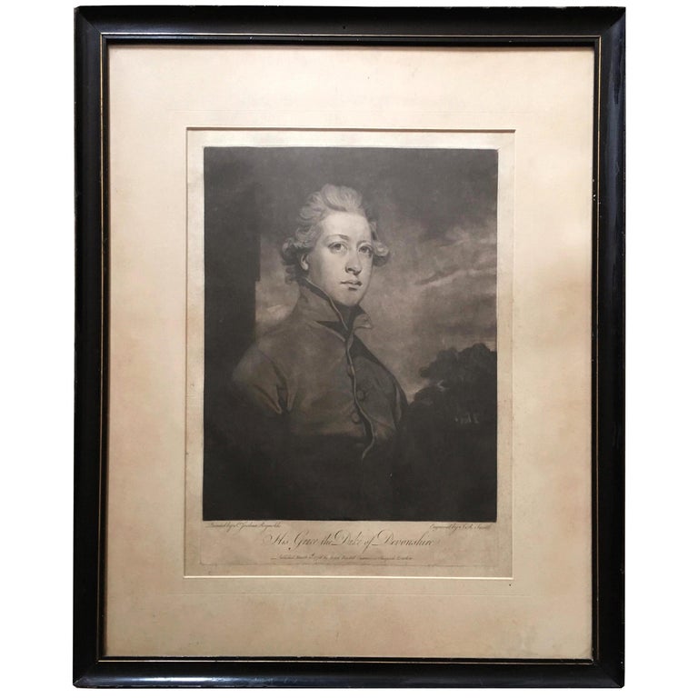 18th Century Portrait Engraving of the Duke of Devonshire after Joshua Reynolds For Sale