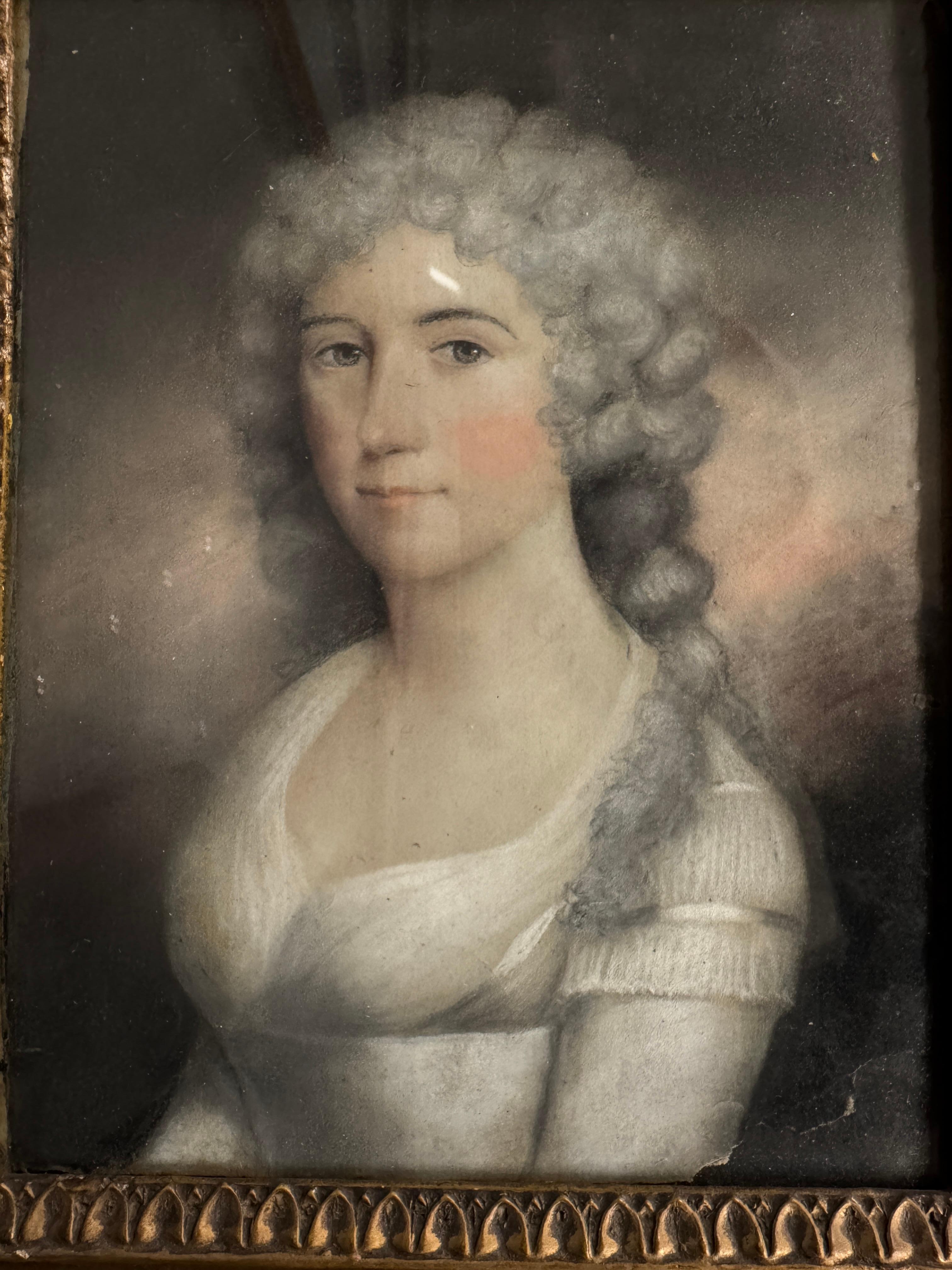18th Century Head and Shoulders Portrait of a Lady, English School in the manner of Thomas Gainsborough, in old gilt wood frame with new back panel and glass.  