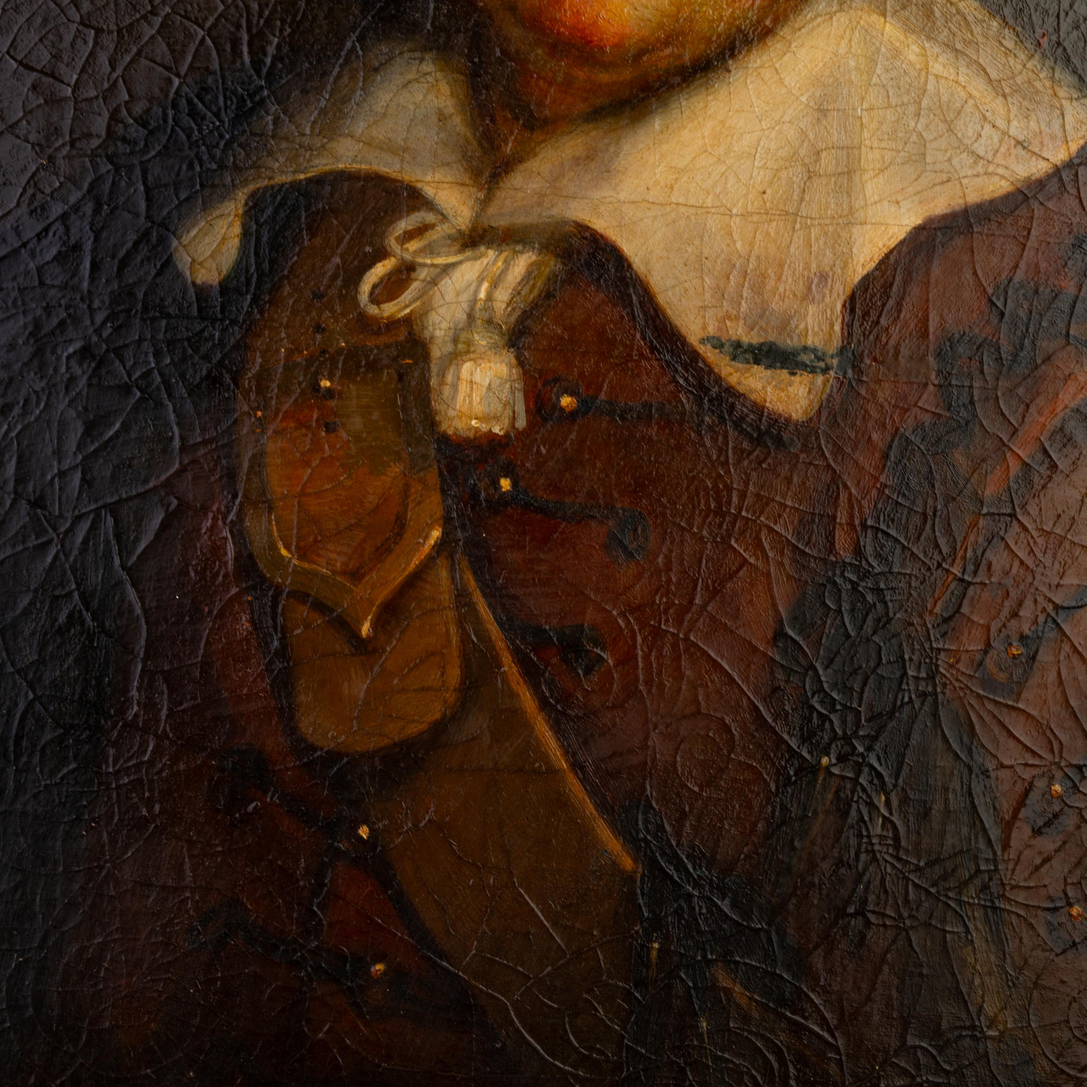 18th Century and Earlier 18th Century Portrait of a Musketeer Old Master Oil Painting For Sale