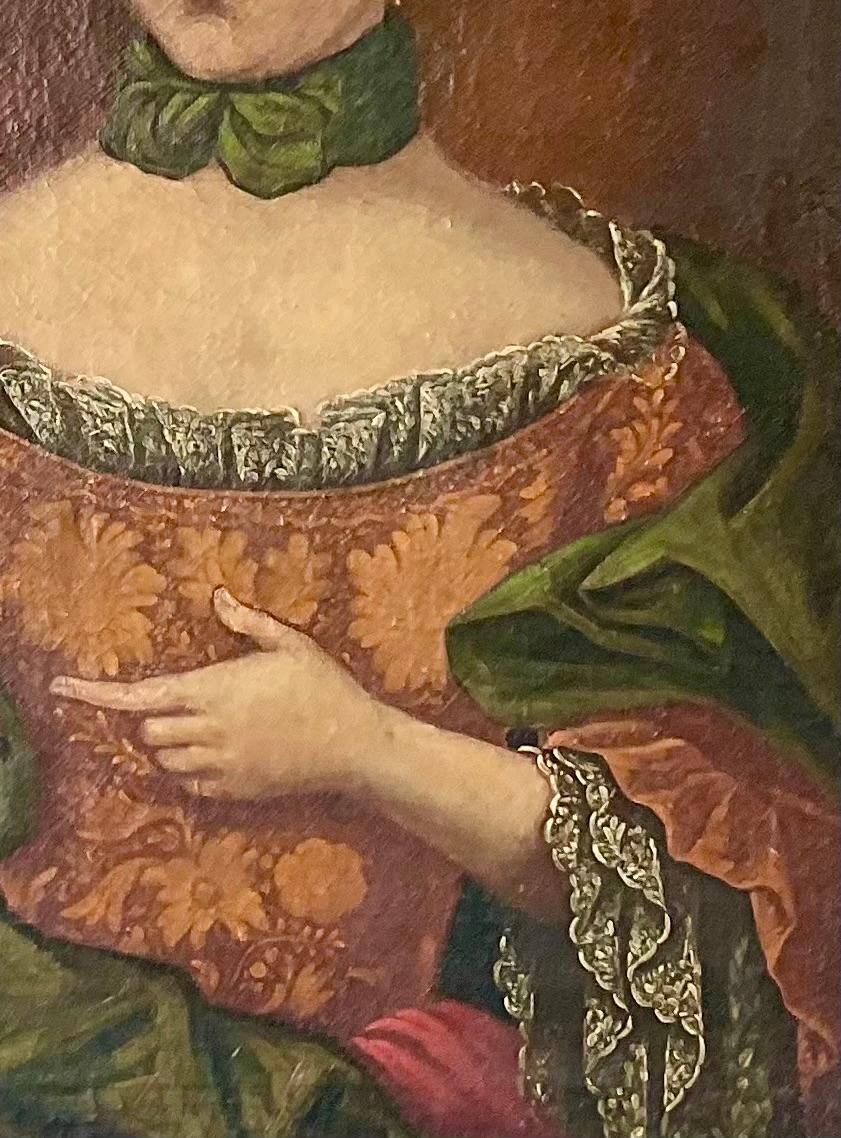 Portrait d'une noble du XVIIIe siècle dans un cadre en bois doré Bon état - En vente à Bradenton, FL