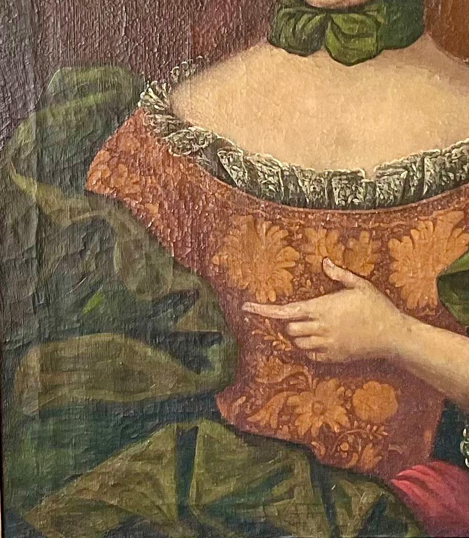 XVIIIe siècle et antérieur Portrait d'une noble du XVIIIe siècle dans un cadre en bois doré en vente