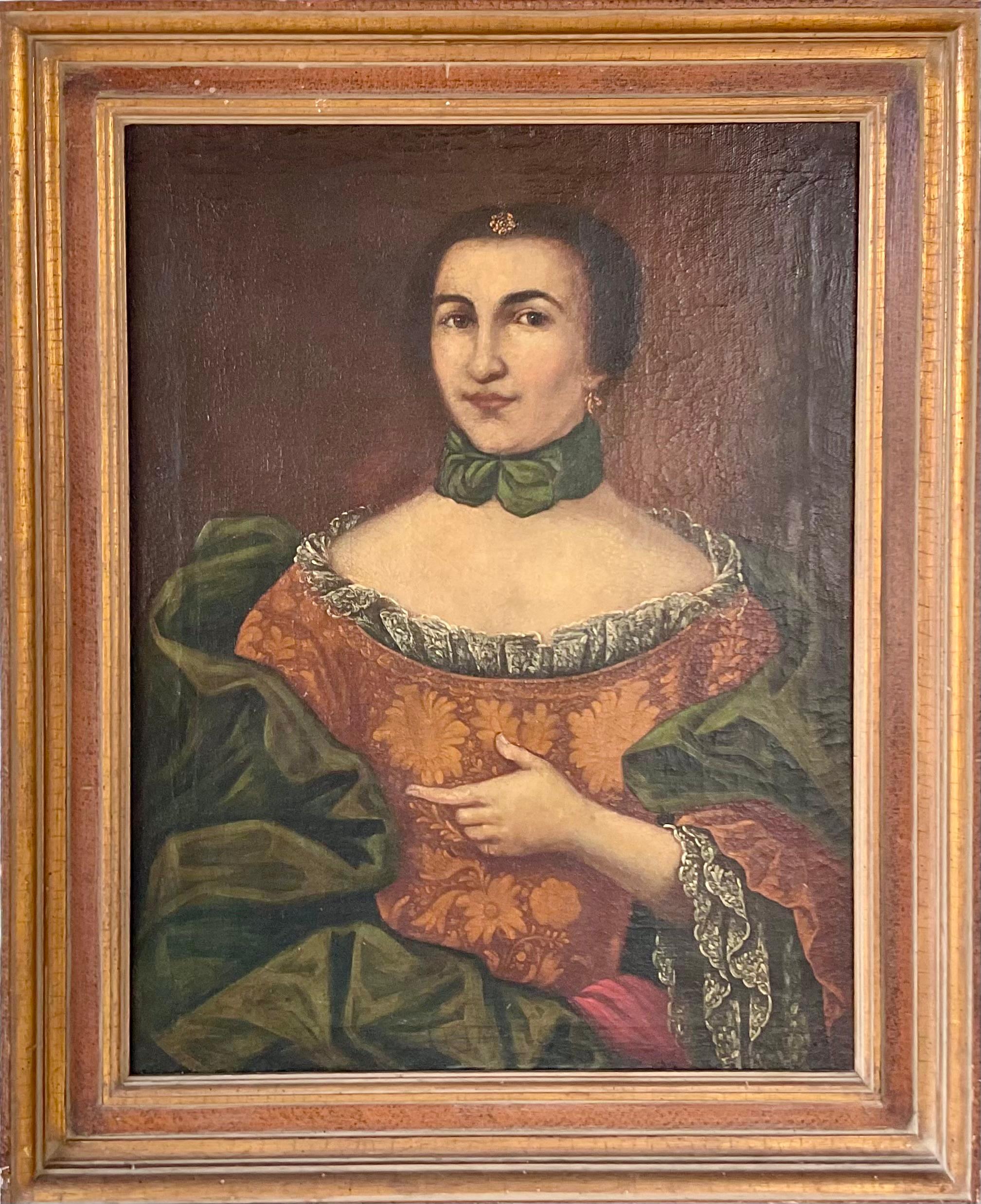Toile Portrait d'une noble du XVIIIe siècle dans un cadre en bois doré en vente
