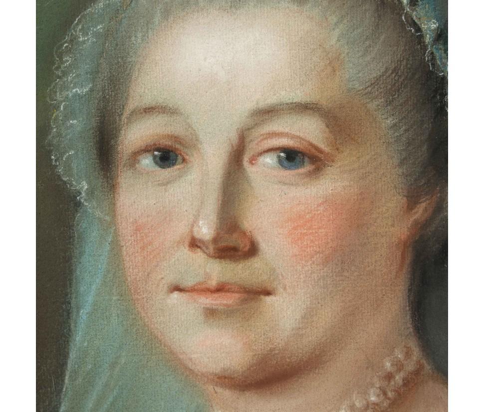 Painted 18th Century Portrait of Louis XV of France and Queen Consort Pastel on Paper For Sale